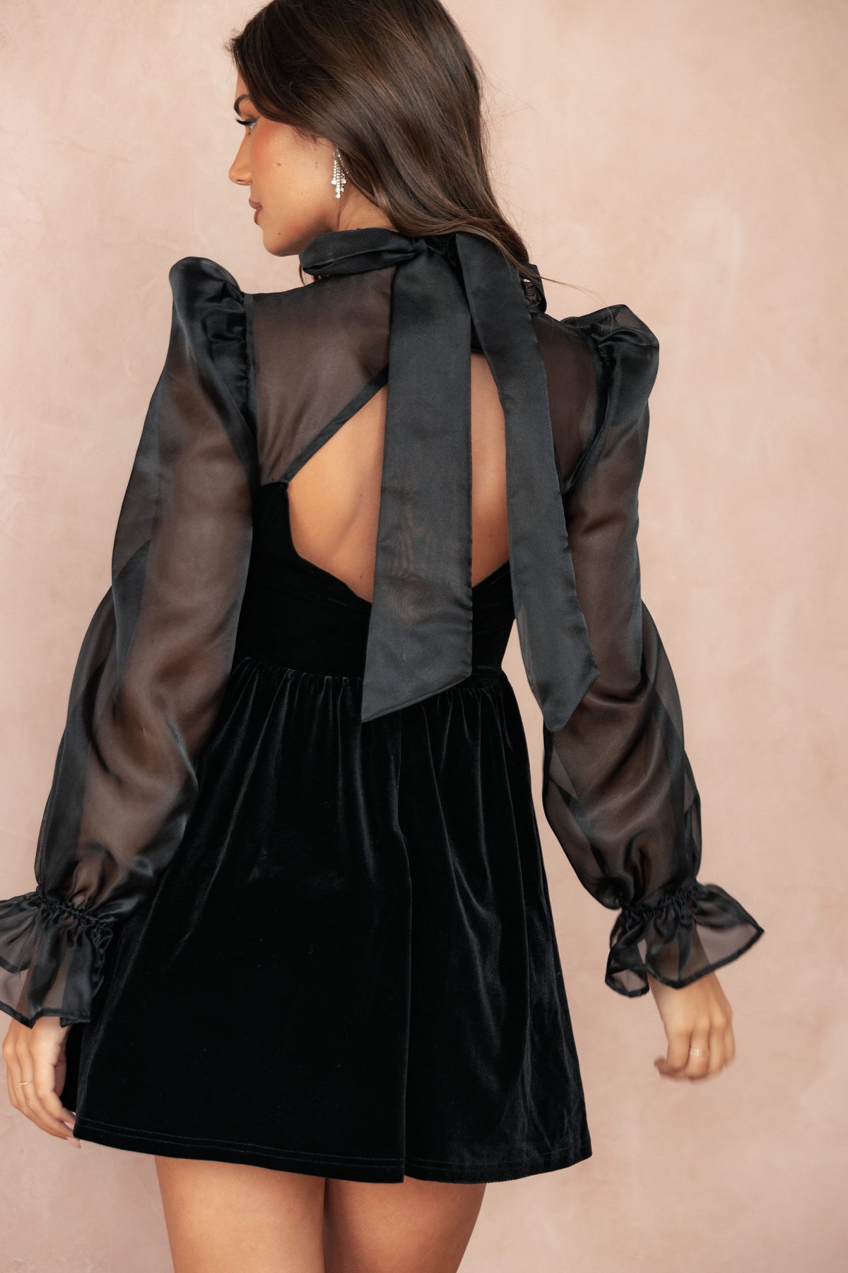 Blaire Longsleeve Mini Dress in Black – view 1 of 18
