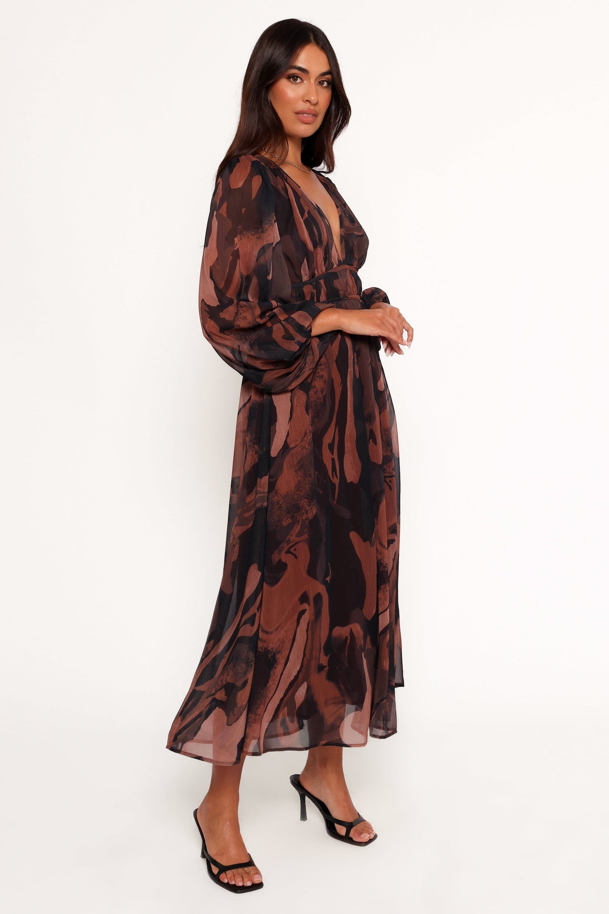 Blayze Long Sleeve Maxi Dress in Brown Print – view 5 of 6