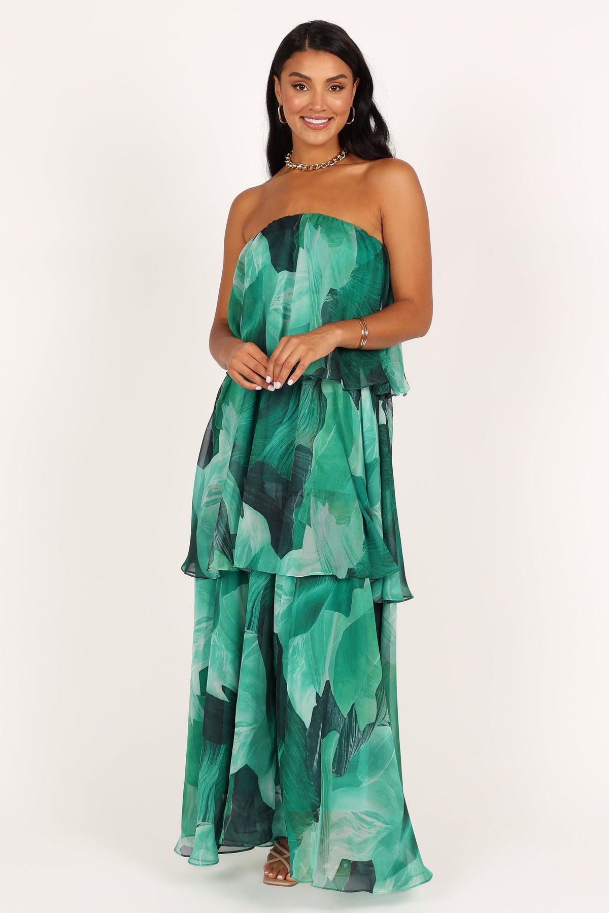Bloom Strapless Maxi Dress in Green Floral – view 1 of 8