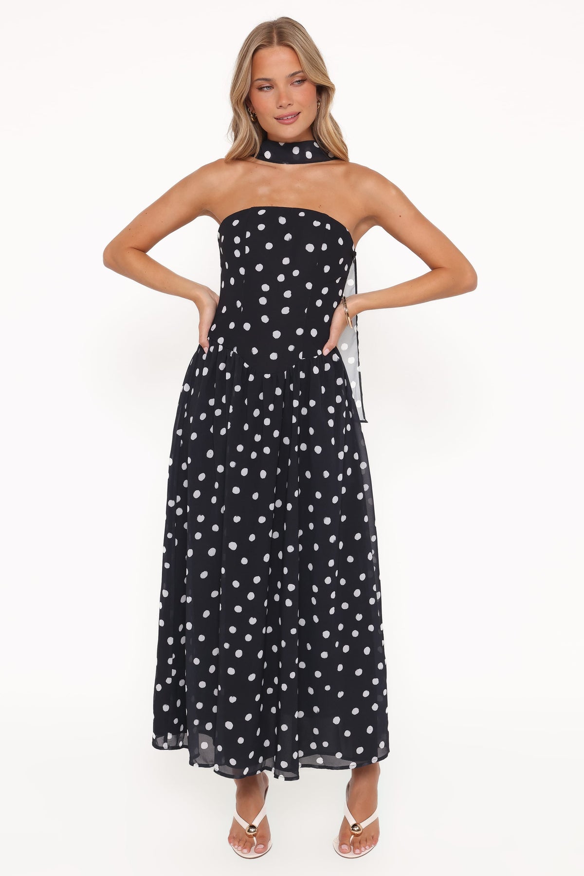 Boston Strapless Maxi Dress in Black Polka Dot – view 5 of 6