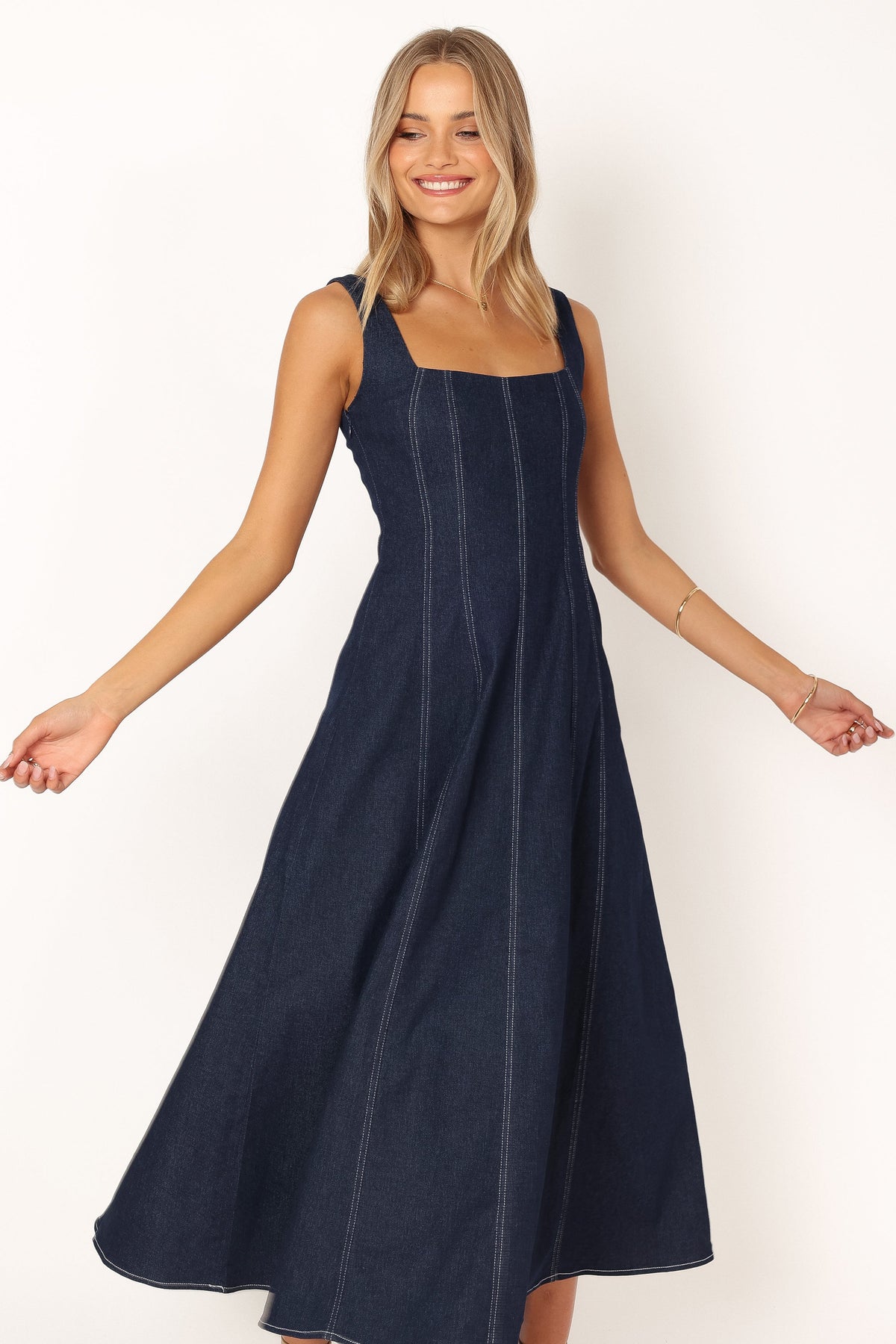 Callum Midi Dress in Dark Denim – view 4 of 9