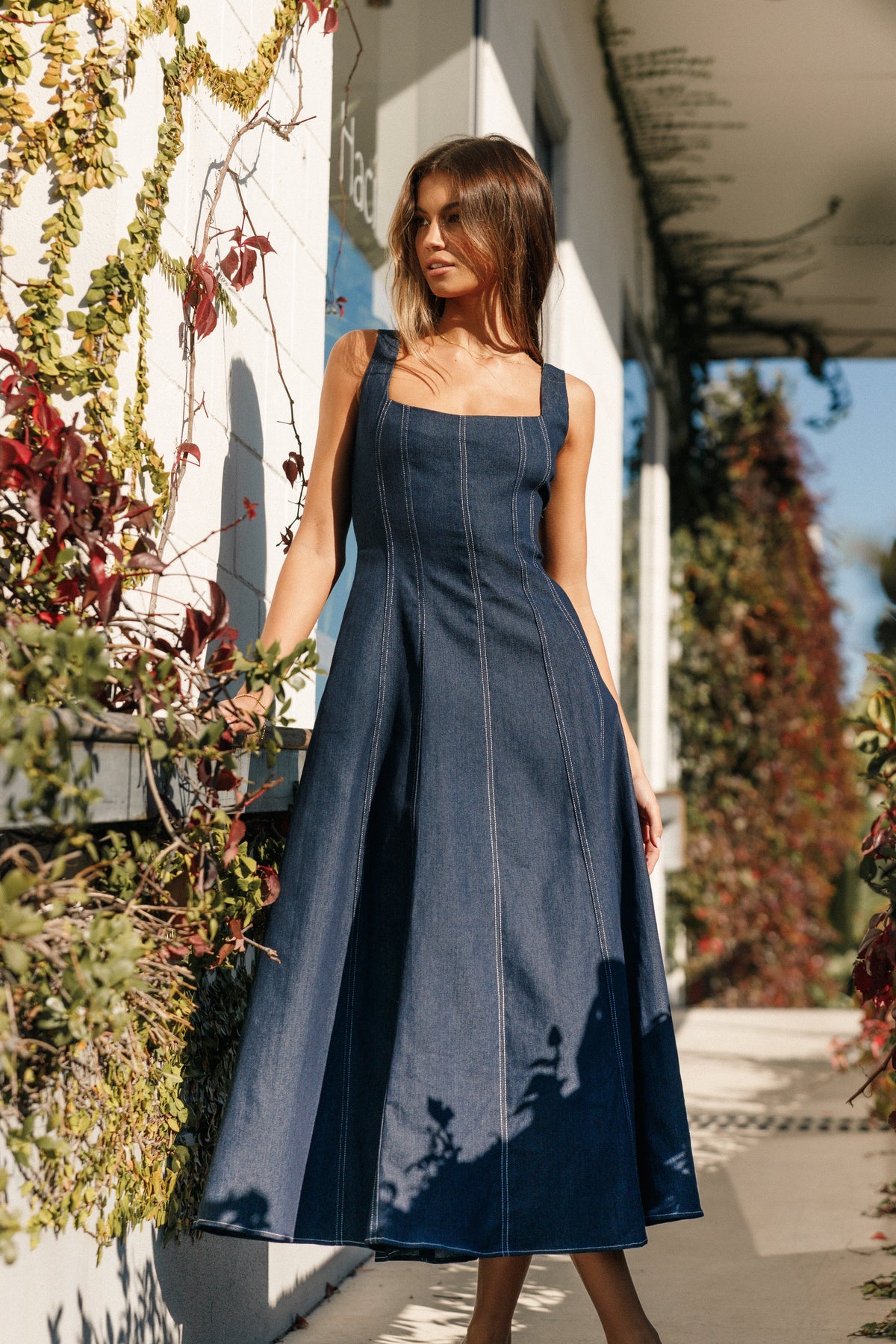 Callum Midi Dress in Dark Denim – view 1 of 9