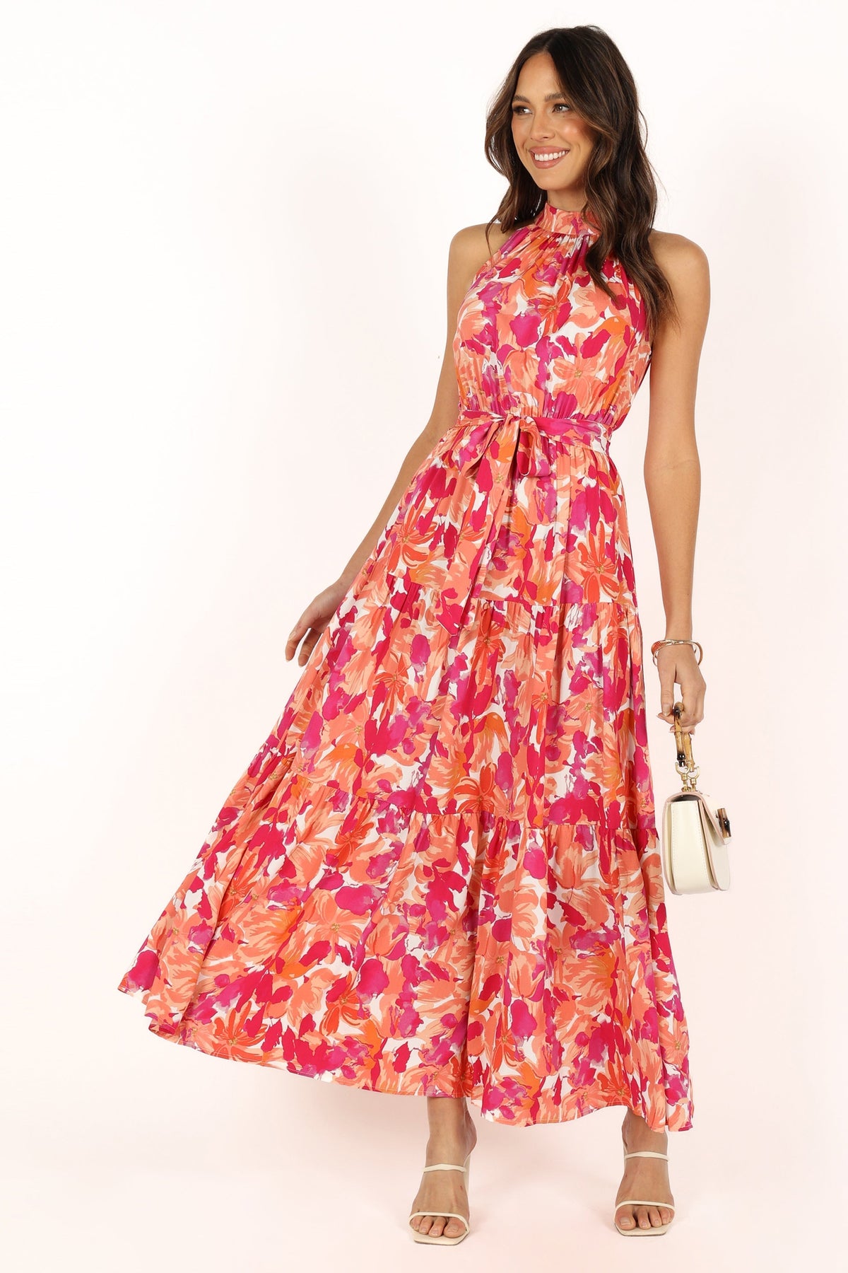 Caroline Maxi Halter Dress in Red Orange – view 3 of 12