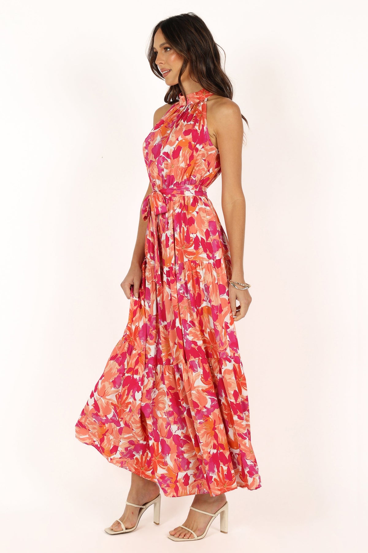 Caroline Maxi Halter Dress in Red Orange – view 5 of 12