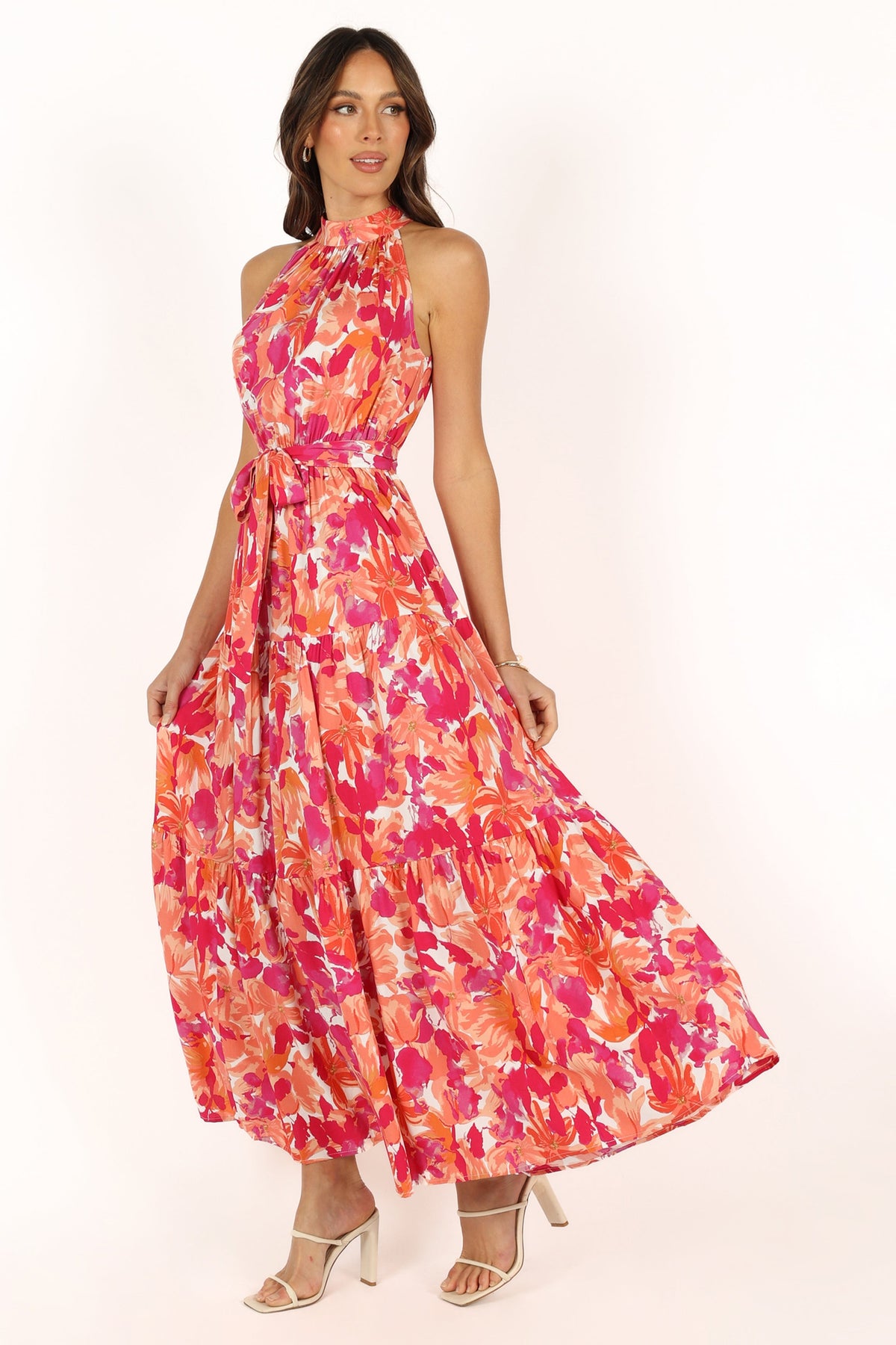 Caroline Maxi Halter Dress in Red Orange – view 6 of 12