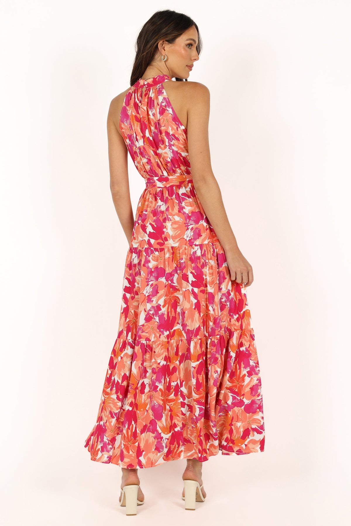 Caroline Maxi Halter Dress in Red Orange – view 7 of 12