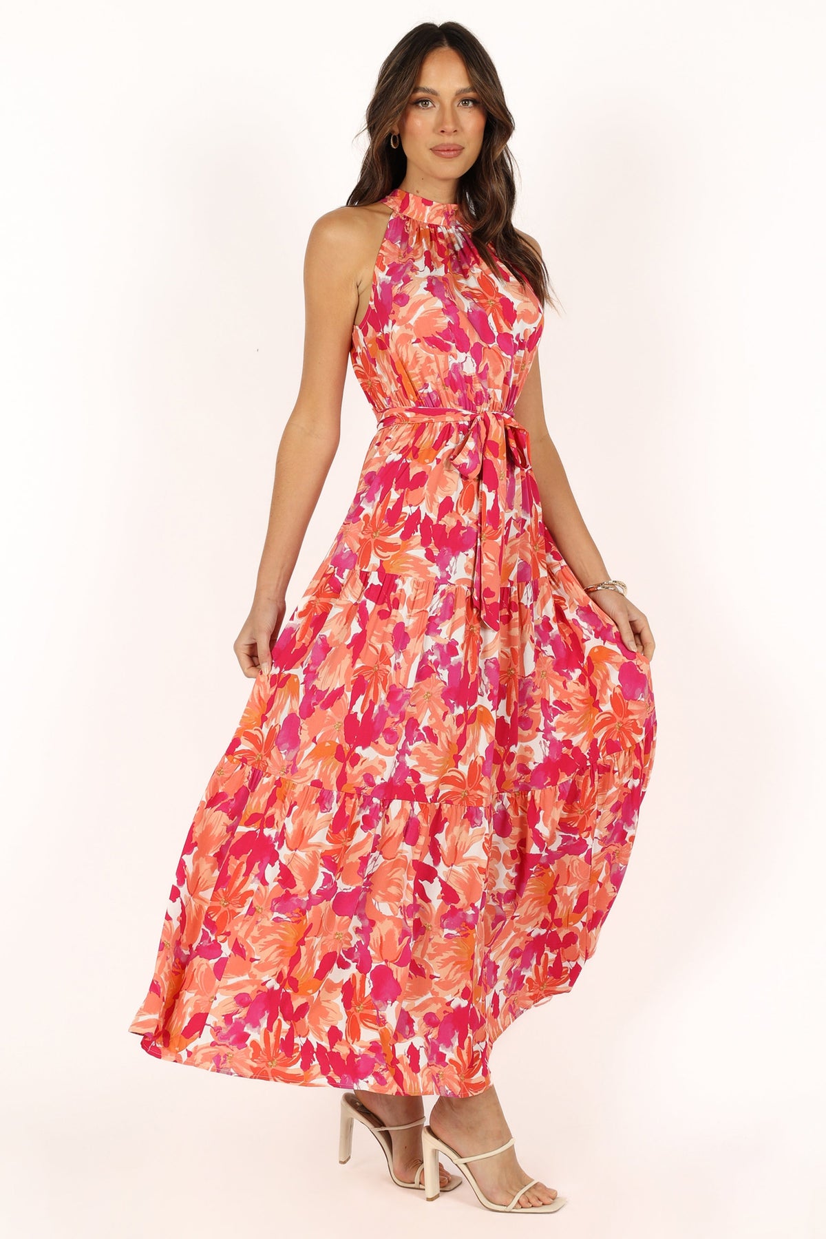 Caroline Maxi Halter Dress in Red Orange – view 9 of 12