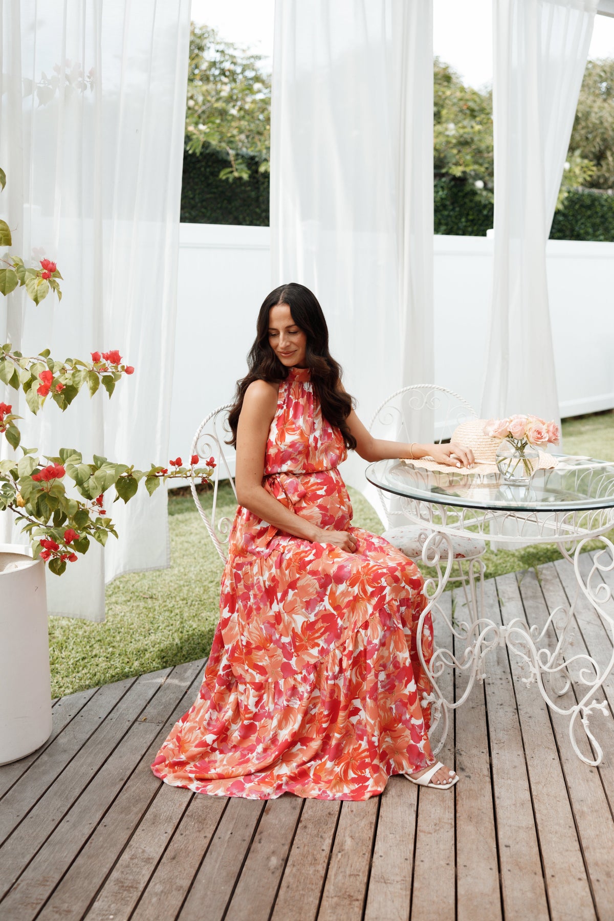 Caroline Maxi Halter Dress in Red Orange – view 12 of 12