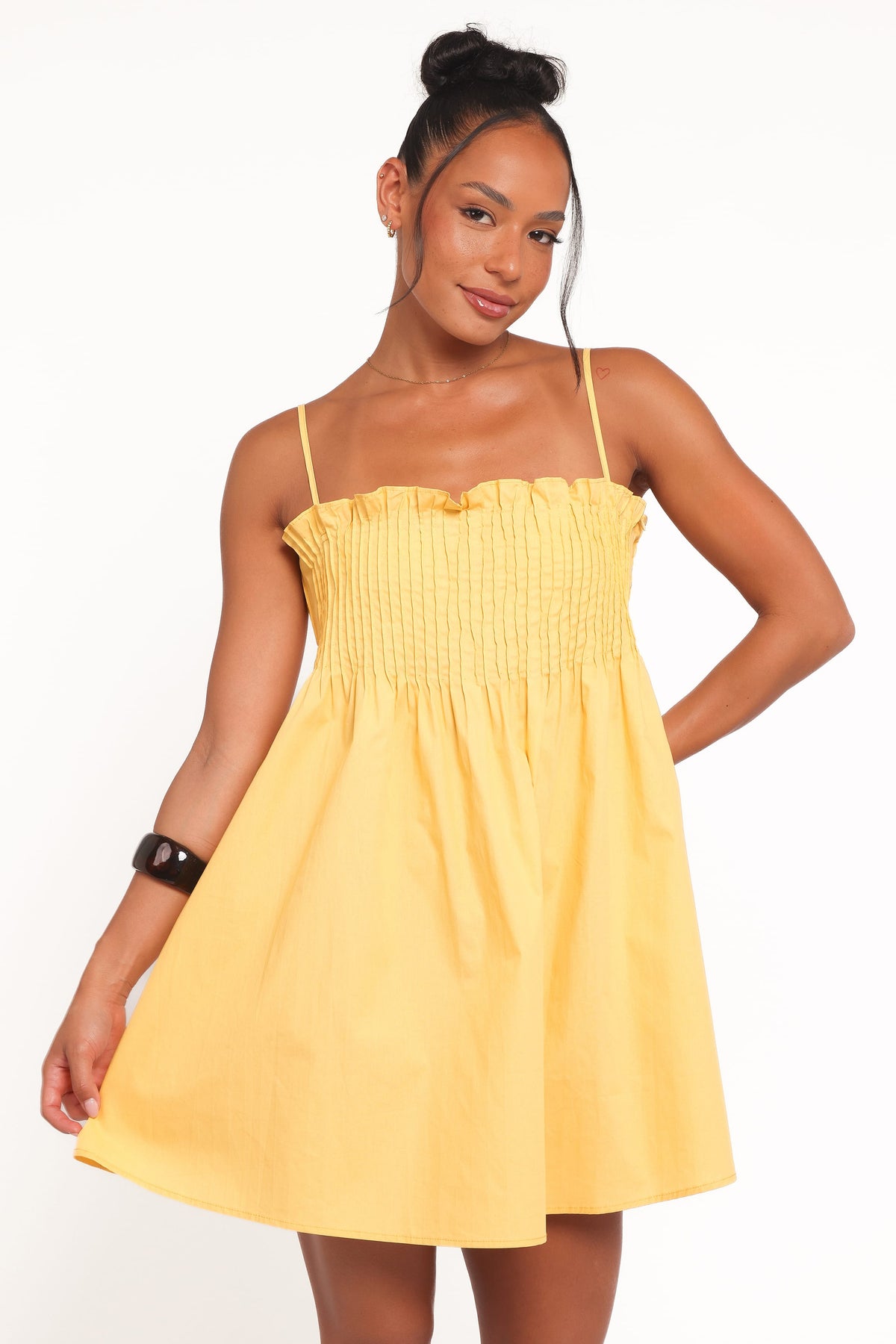 Carson Pleated Mini Dress in Mango – view 2 of 8