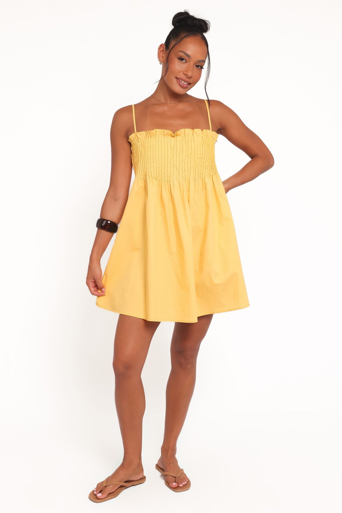 Carson Pleated Mini Dress in Mango – view 6 of 8