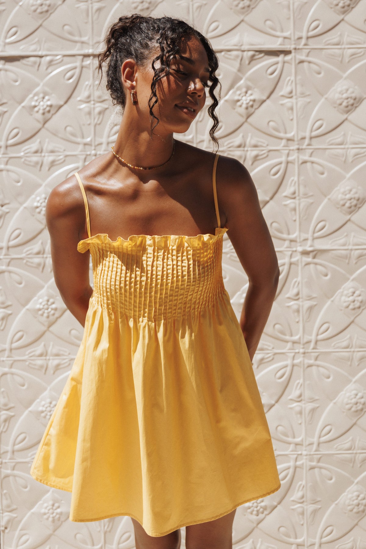 Carson Pleated Mini Dress in Mango – view 8 of 8