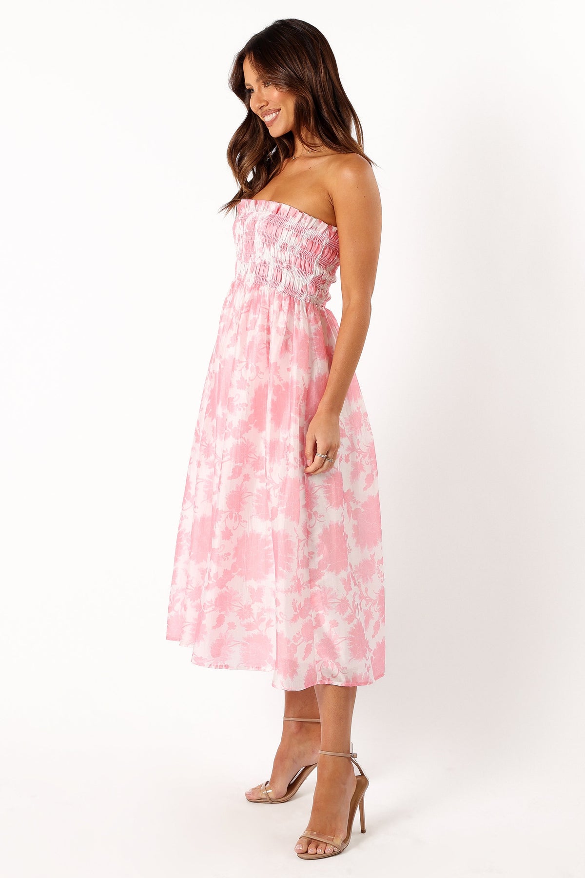 Carter Strapless Midi Dress in Pink Floral – view 3 of 8