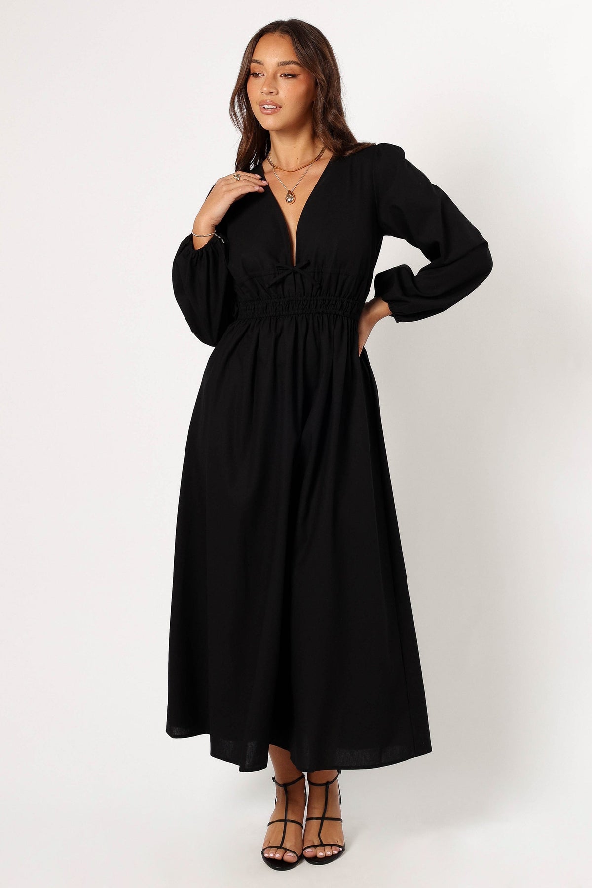 Cece Long Sleeve Maxi Dress in Black – view 2 of 7