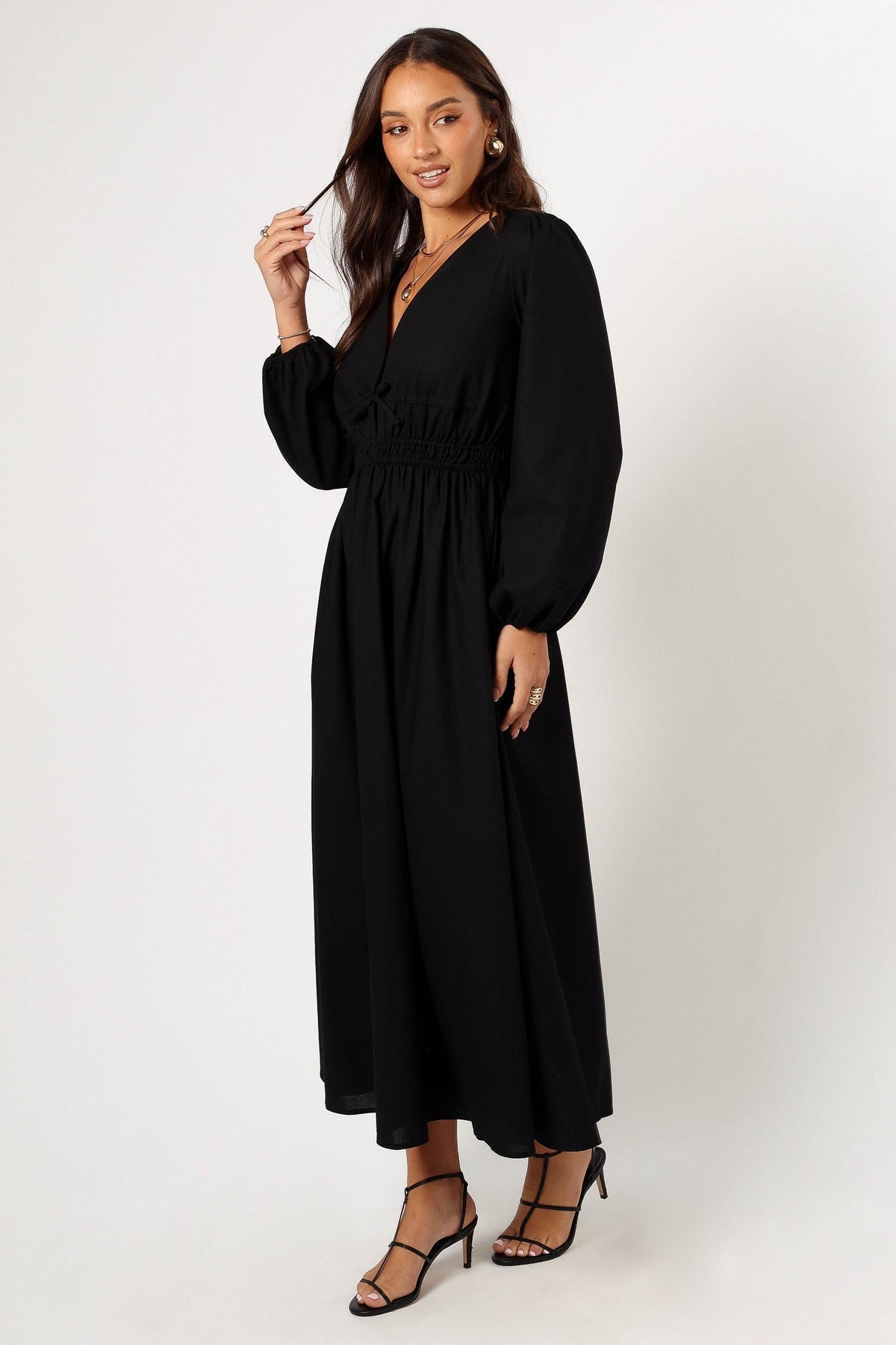 Cece Long Sleeve Maxi Dress in Black – view 3 of 7