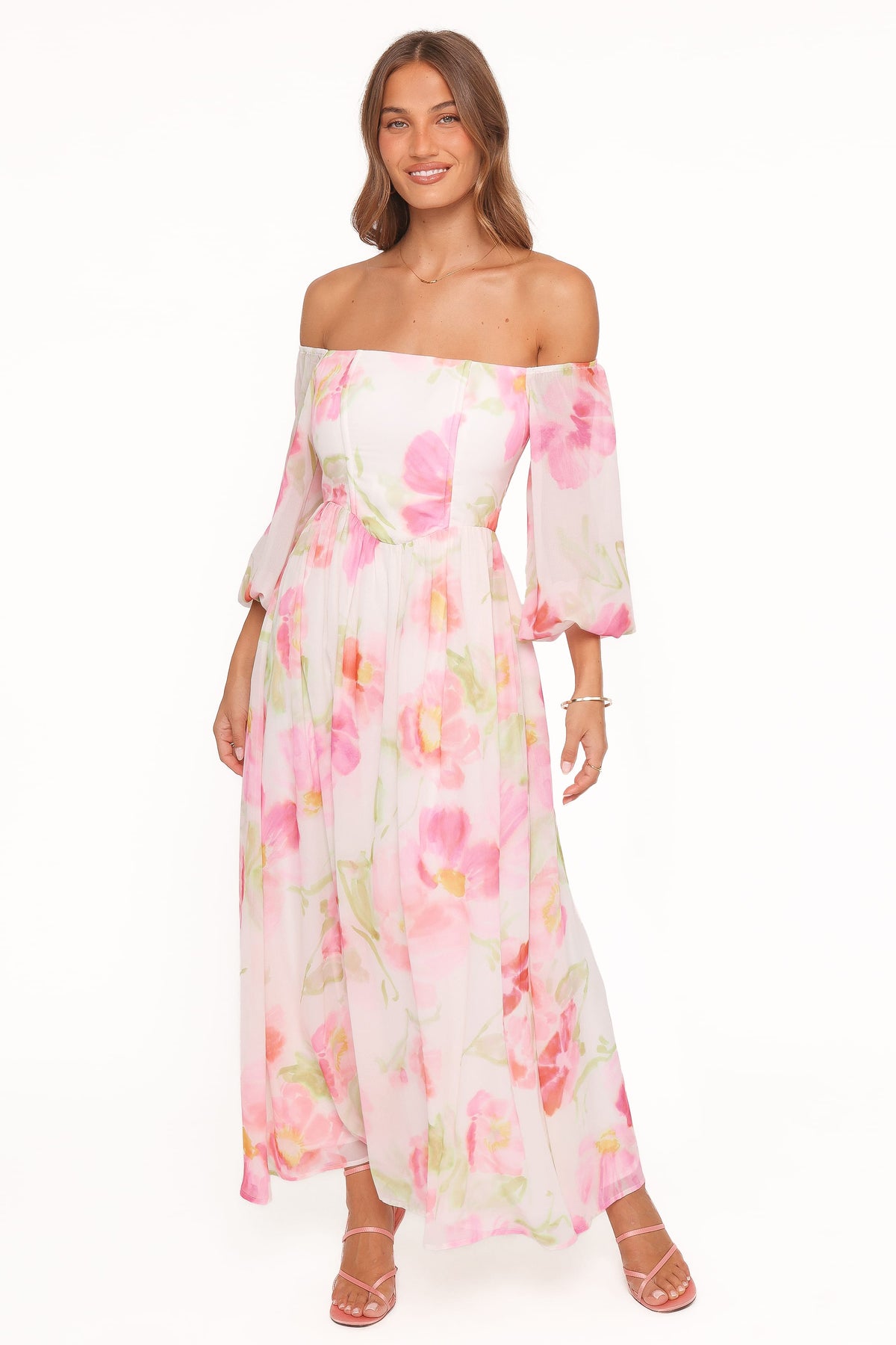 Chantel Off Shoulder Maxi Dress in Pink Garden Floral – view 2 of 6