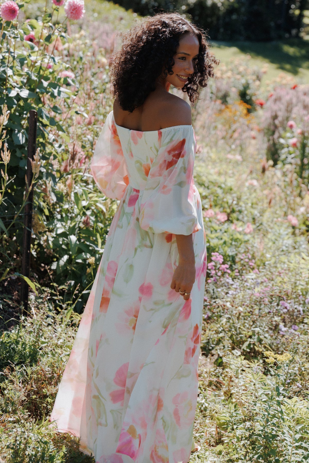 Chantel Off Shoulder Maxi Dress in Pink Garden Floral – view 1 of 6