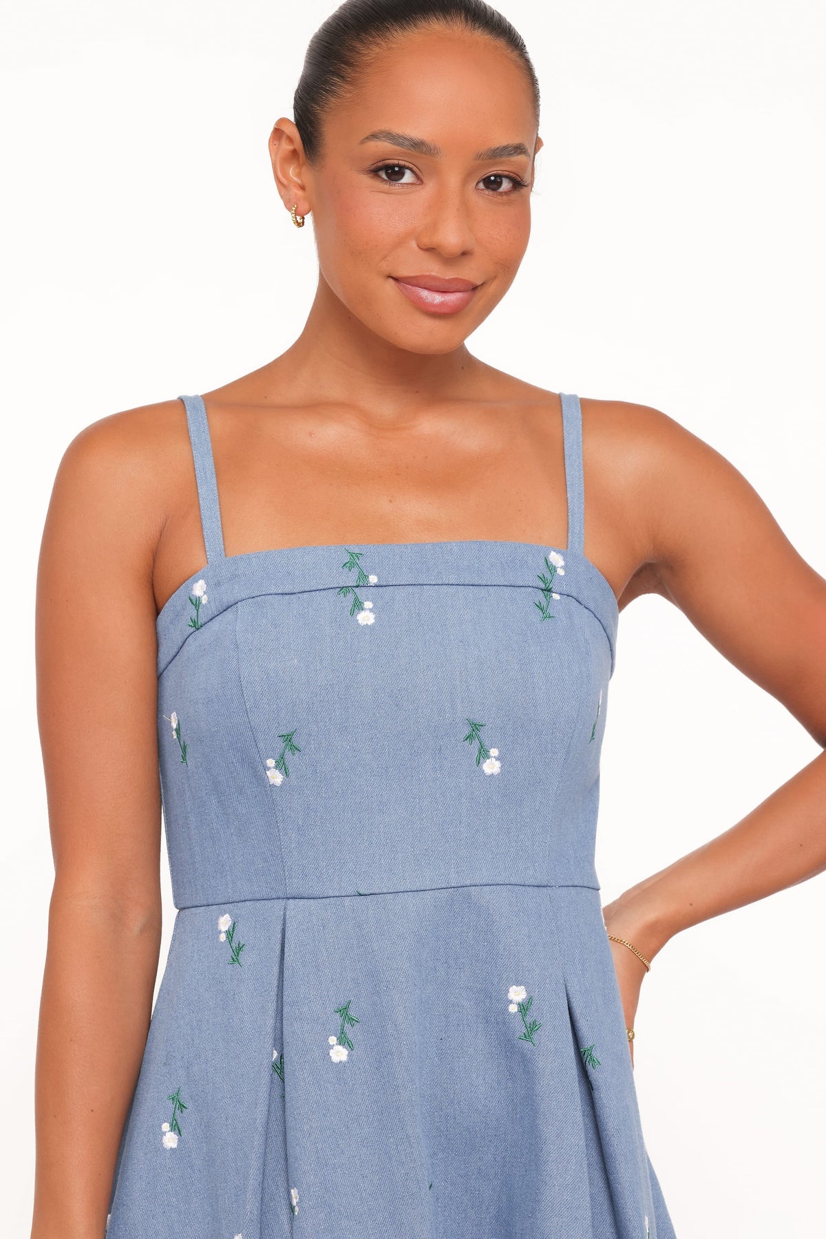 Chelsea Embroidered Midi Dress in Med Denim – view 2 of 6