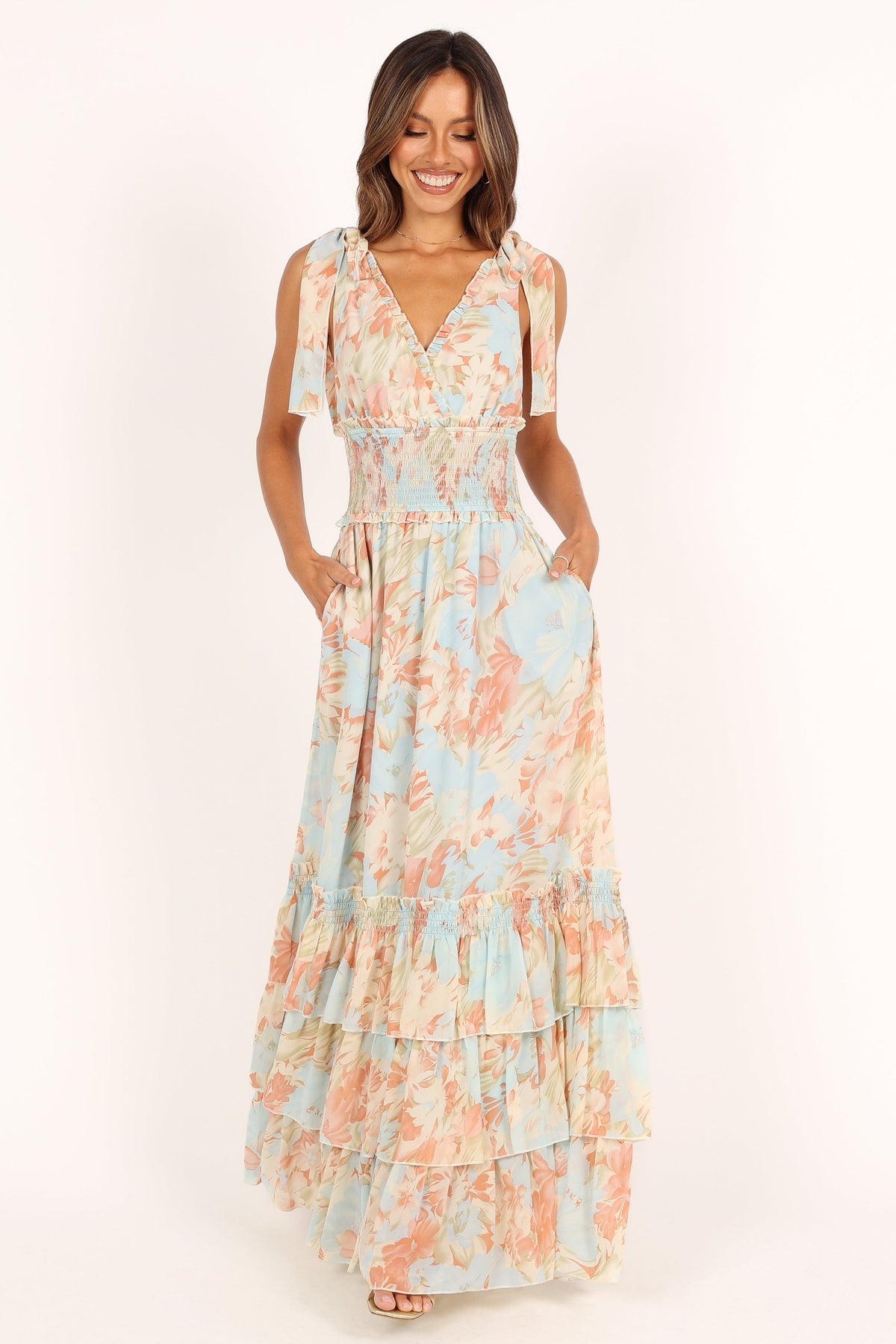 Christabel Tiered Maxi Dress in Blue Floral – view 7 of 9