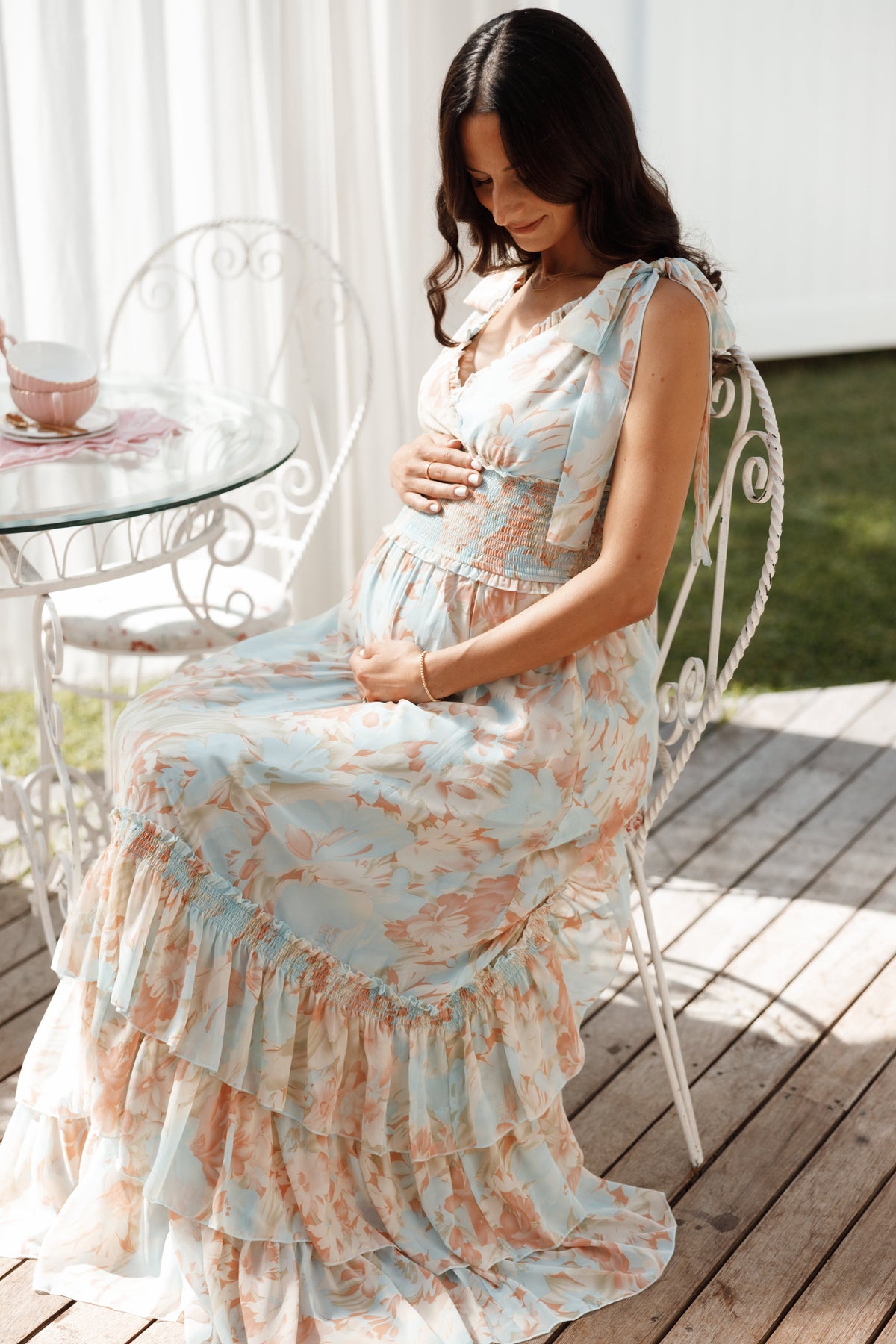 Christabel Tiered Maxi Dress in Blue Floral – view 8 of 9