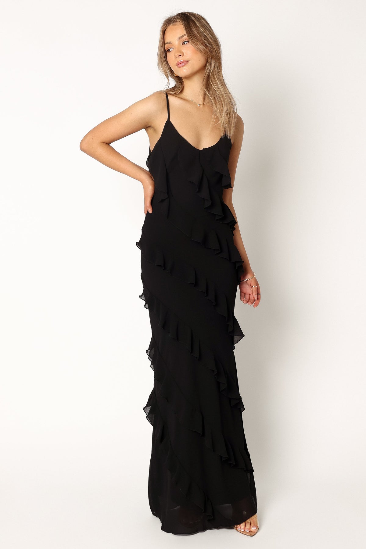 Ciao Ruffles Maxi Dress in Black – view 1 of 7