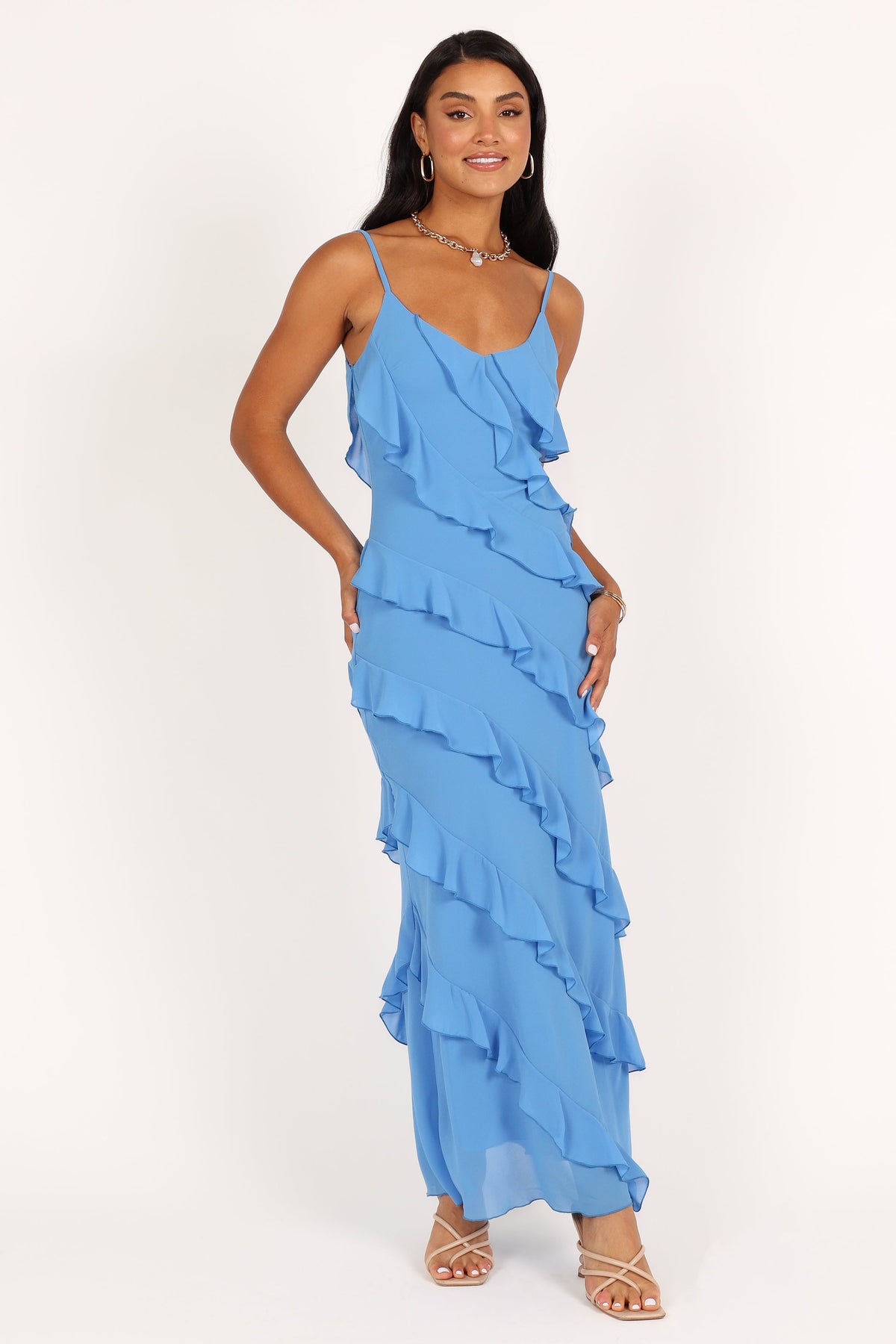 Ciao Ruffles Maxi Dress in Blue – view 3 of 7