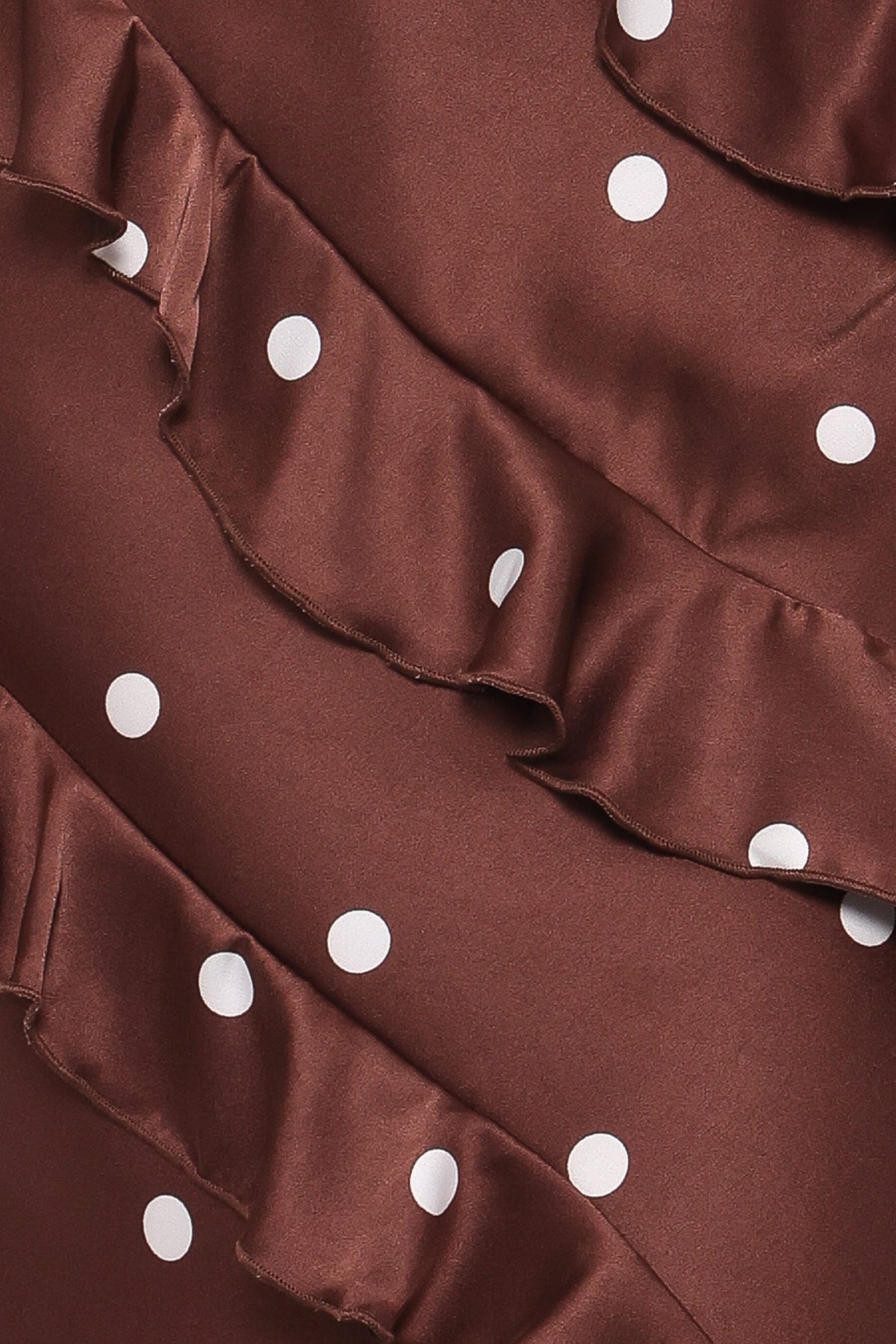 Ciao Ruffles Maxi Satin Dress in Brown Polka Dot – view 6 of 7