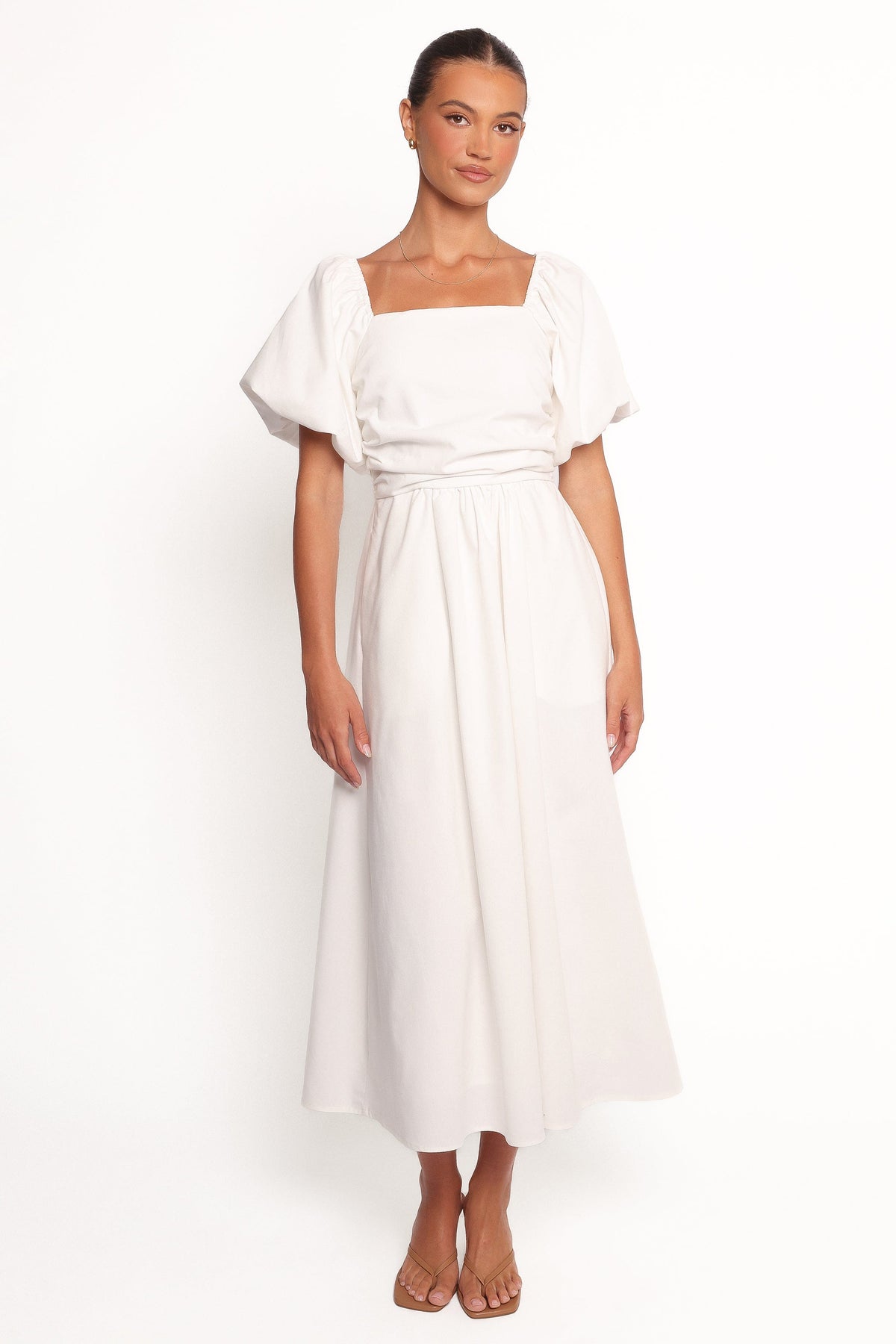 Clo Puff Sleeve Midi Dress in White – view 7 of 9