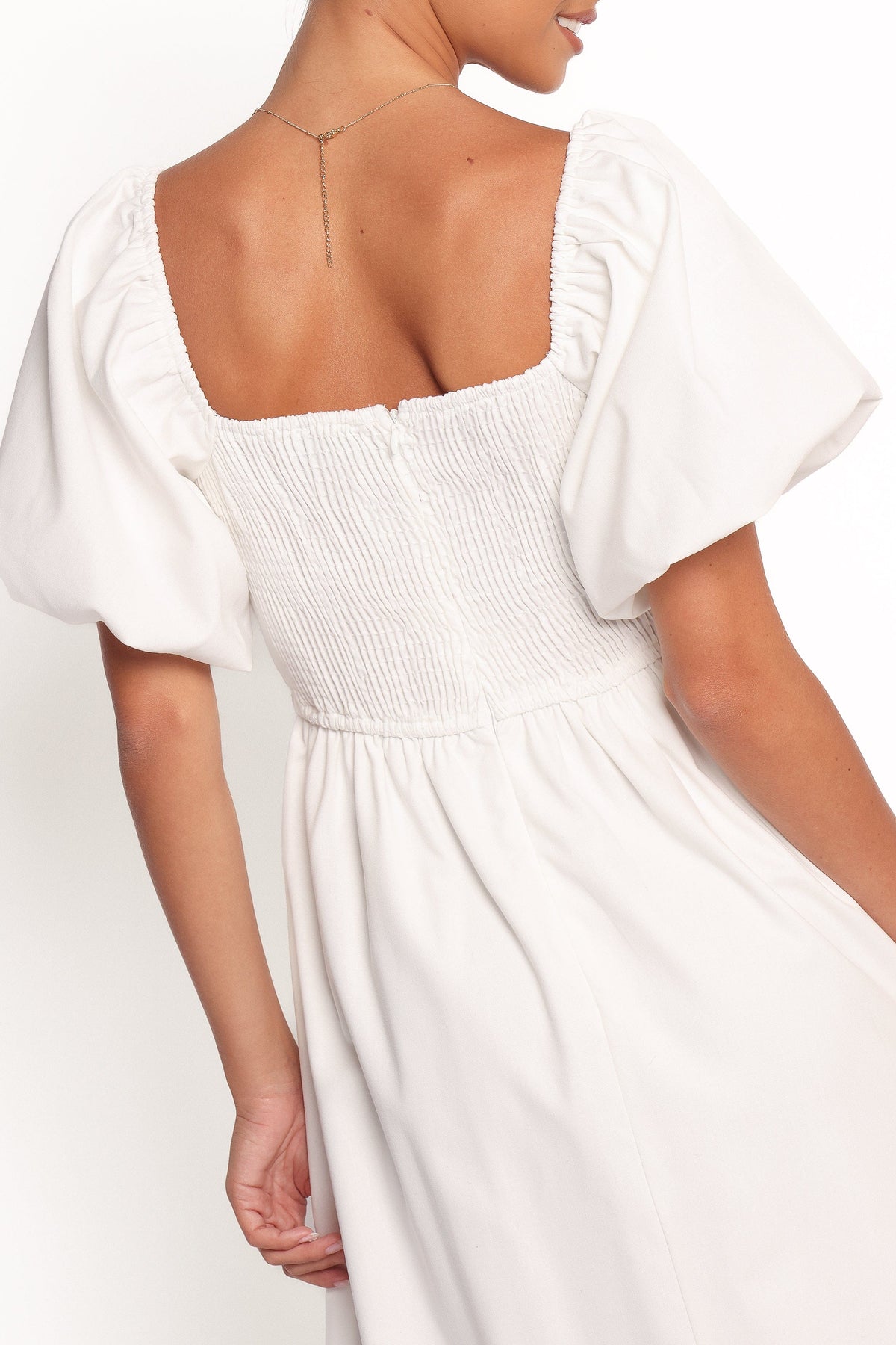 Clo Puff Sleeve Midi Dress in White – view 6 of 9