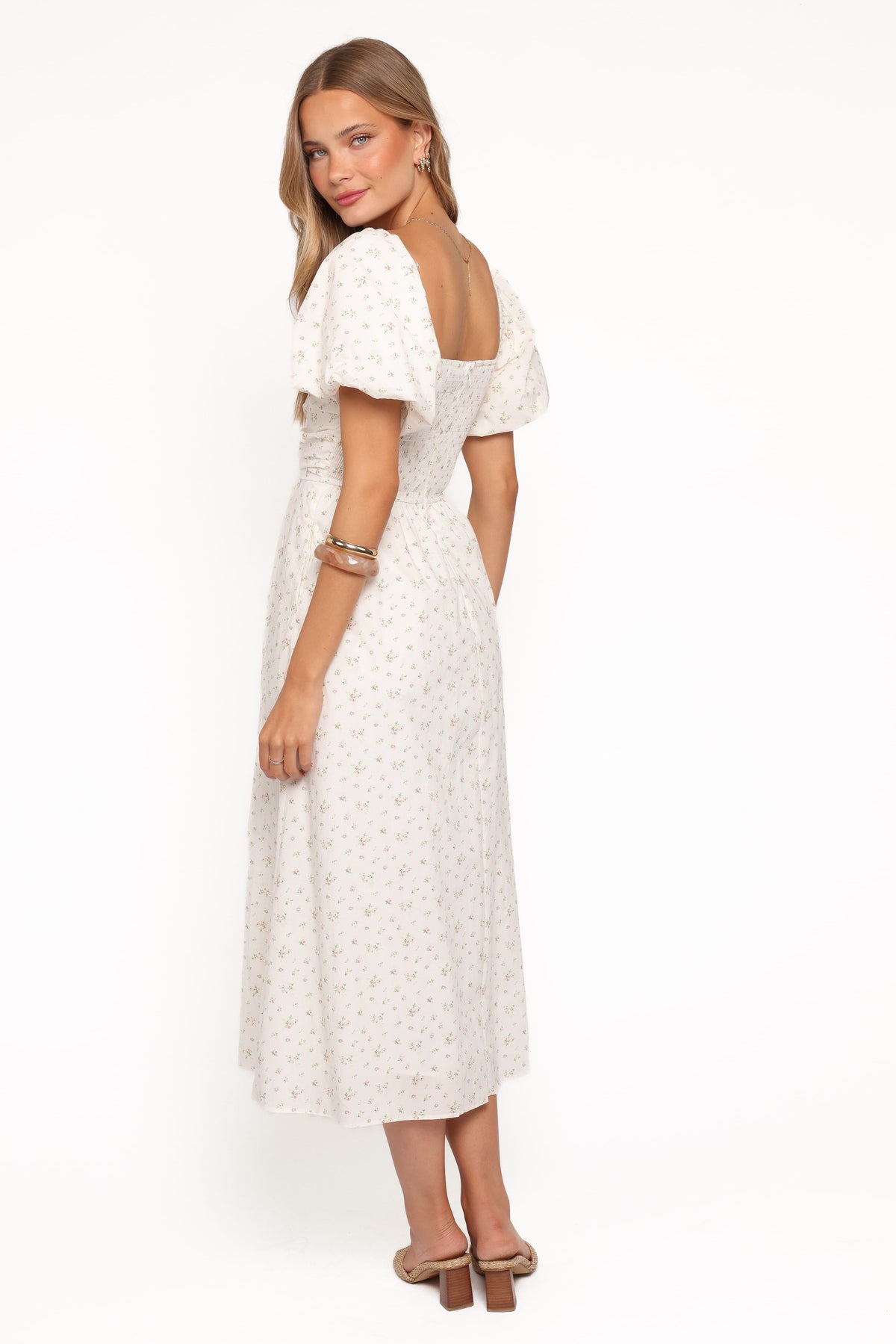Clo Puff Sleeve Midi Dress in White Betty – view 4 of 6