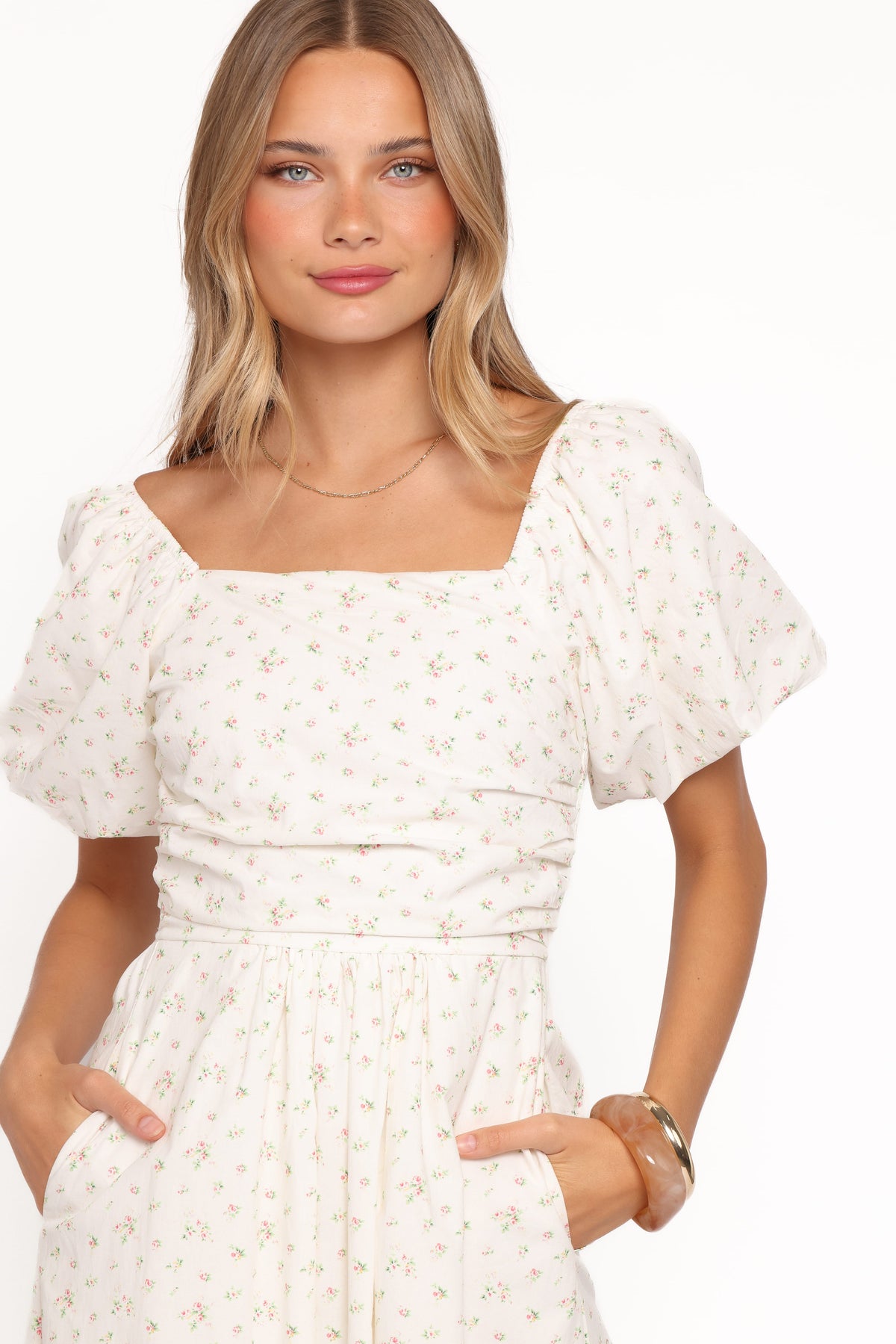 Clo Puff Sleeve Midi Dress in White Betty – view 2 of 6