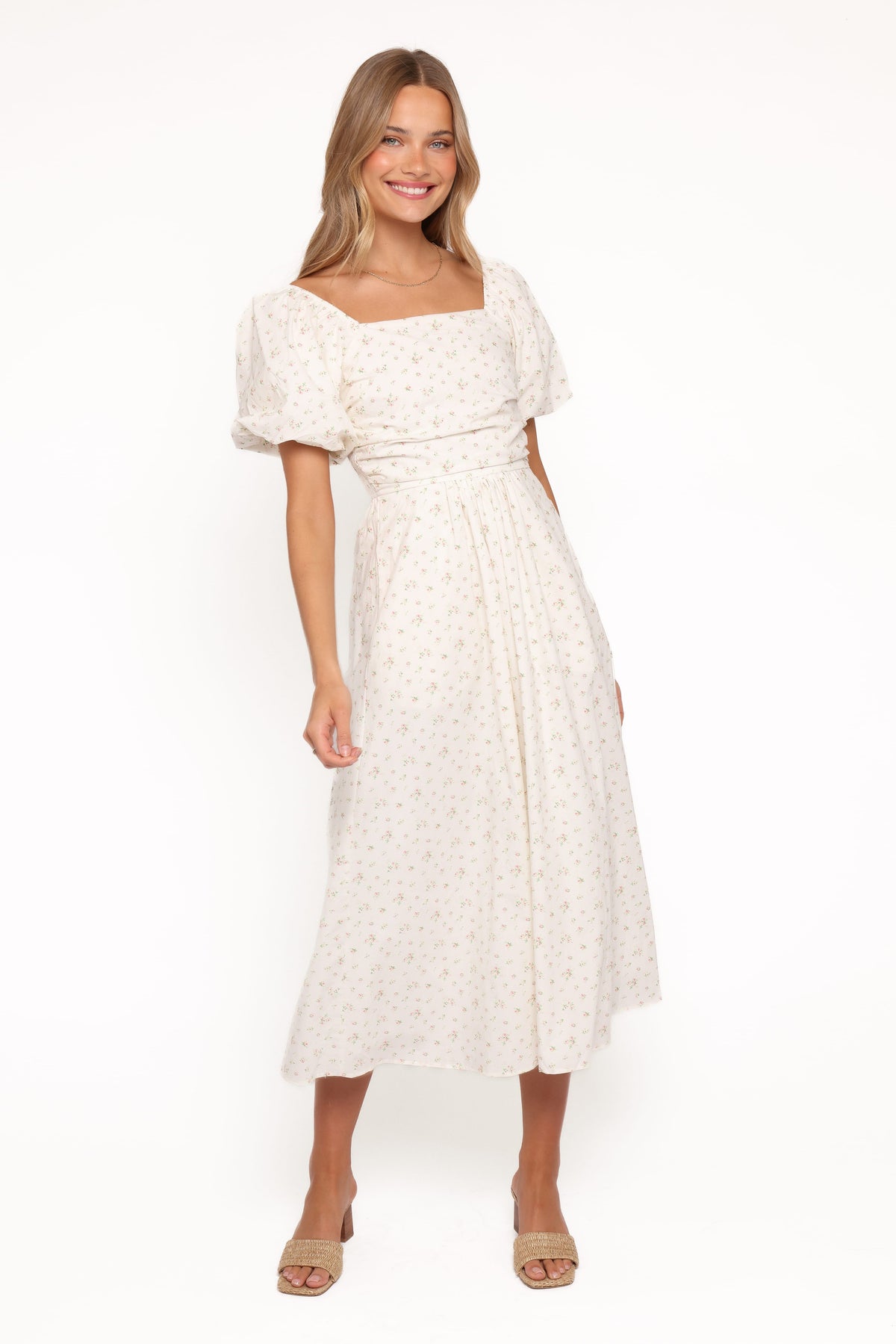 Clo Puff Sleeve Midi Dress in White Betty – view 1 of 6