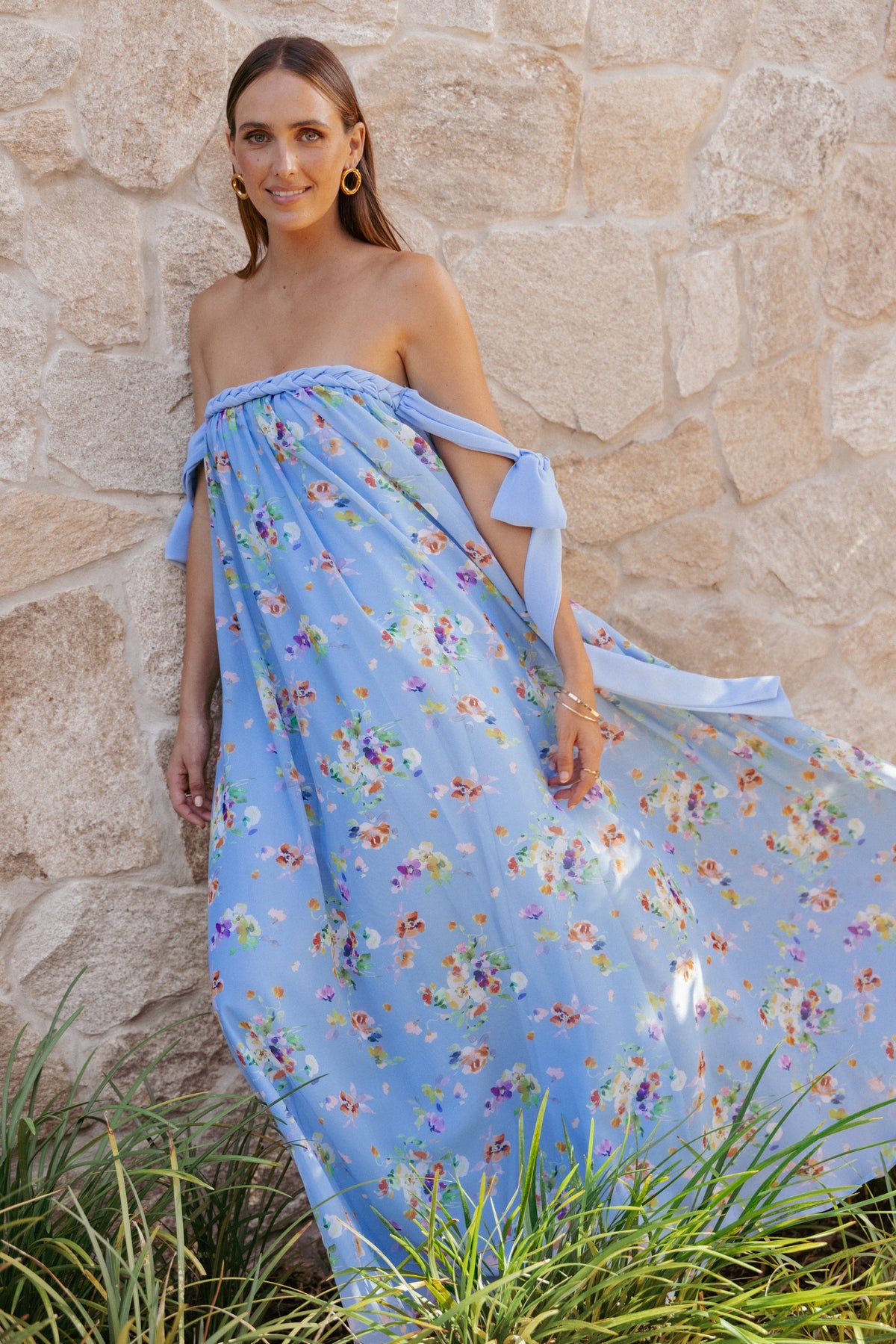 Codie Off Shoulder Maxi Dress in Cornflower Blue Floral – view 1 of 8
