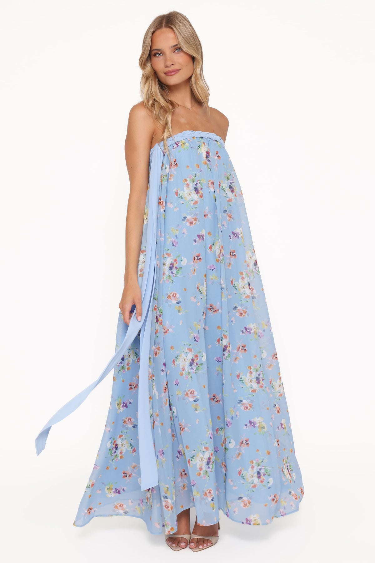 Codie Off Shoulder Maxi Dress in Cornflower Blue Floral – view 6 of 8