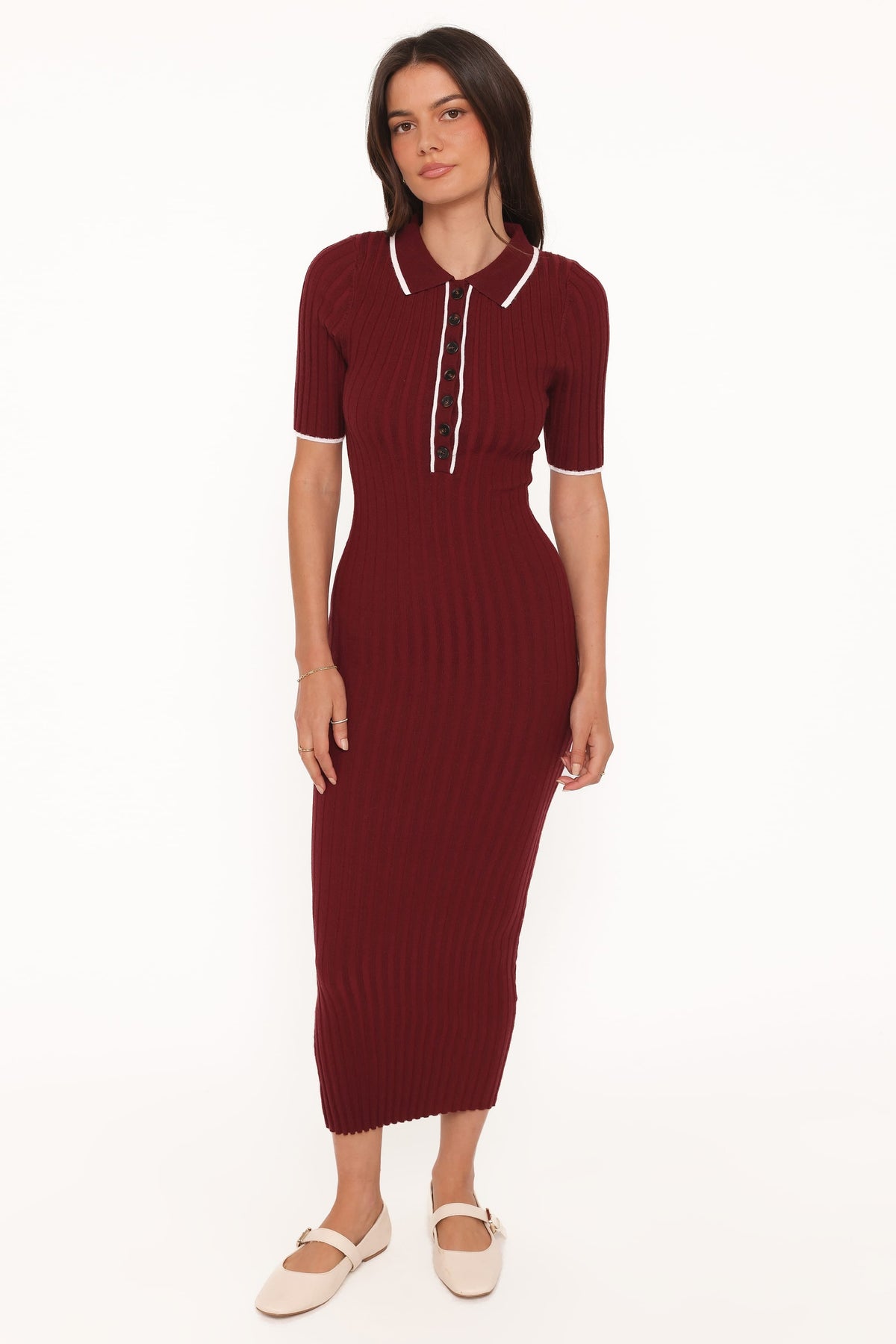Conner Short Sleeve Knit Dress in Burgundy – view 5 of 6