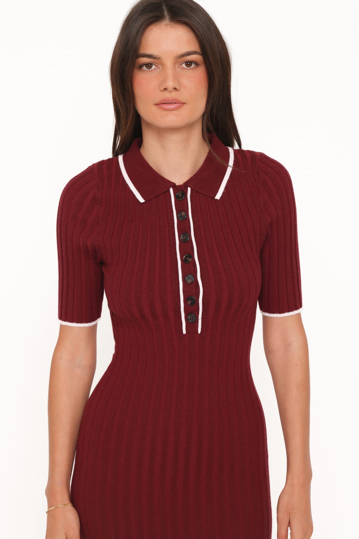 Conner Short Sleeve Knit Dress in Burgundy – view 2 of 6