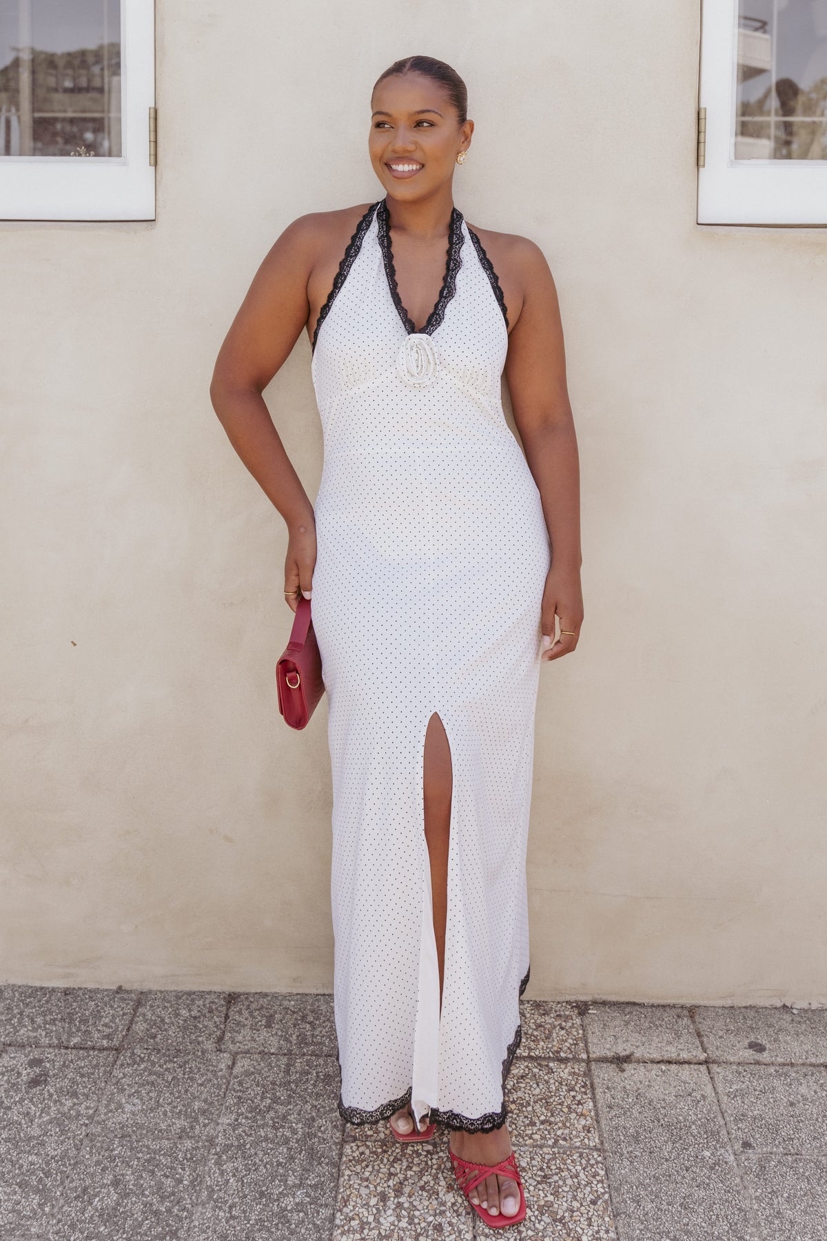 Conrad Halter Maxi Dress in White Polka Dot – view 1 of 8