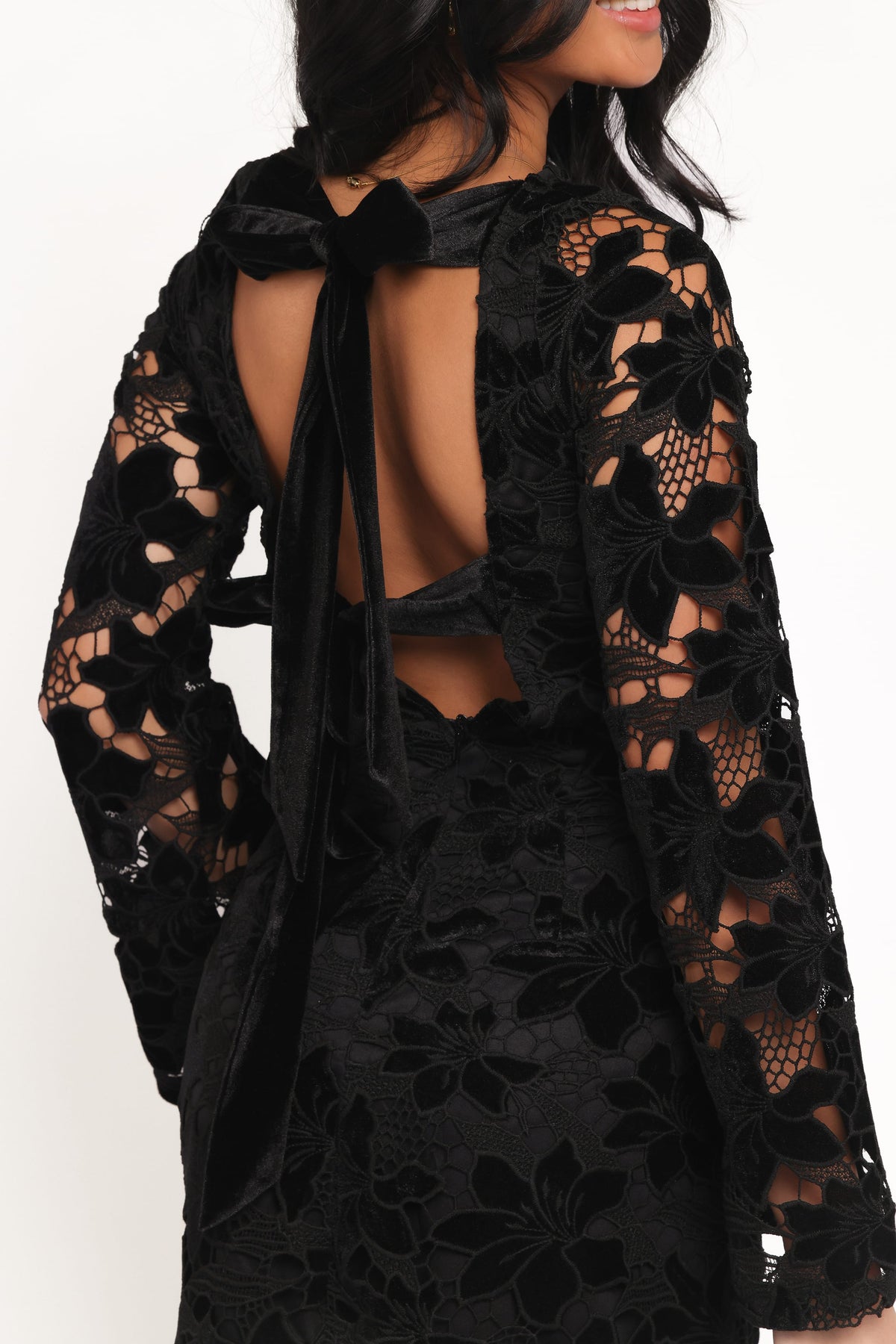 Cynthia Velvet Lace Mini Dress in Black – view 5 of 7