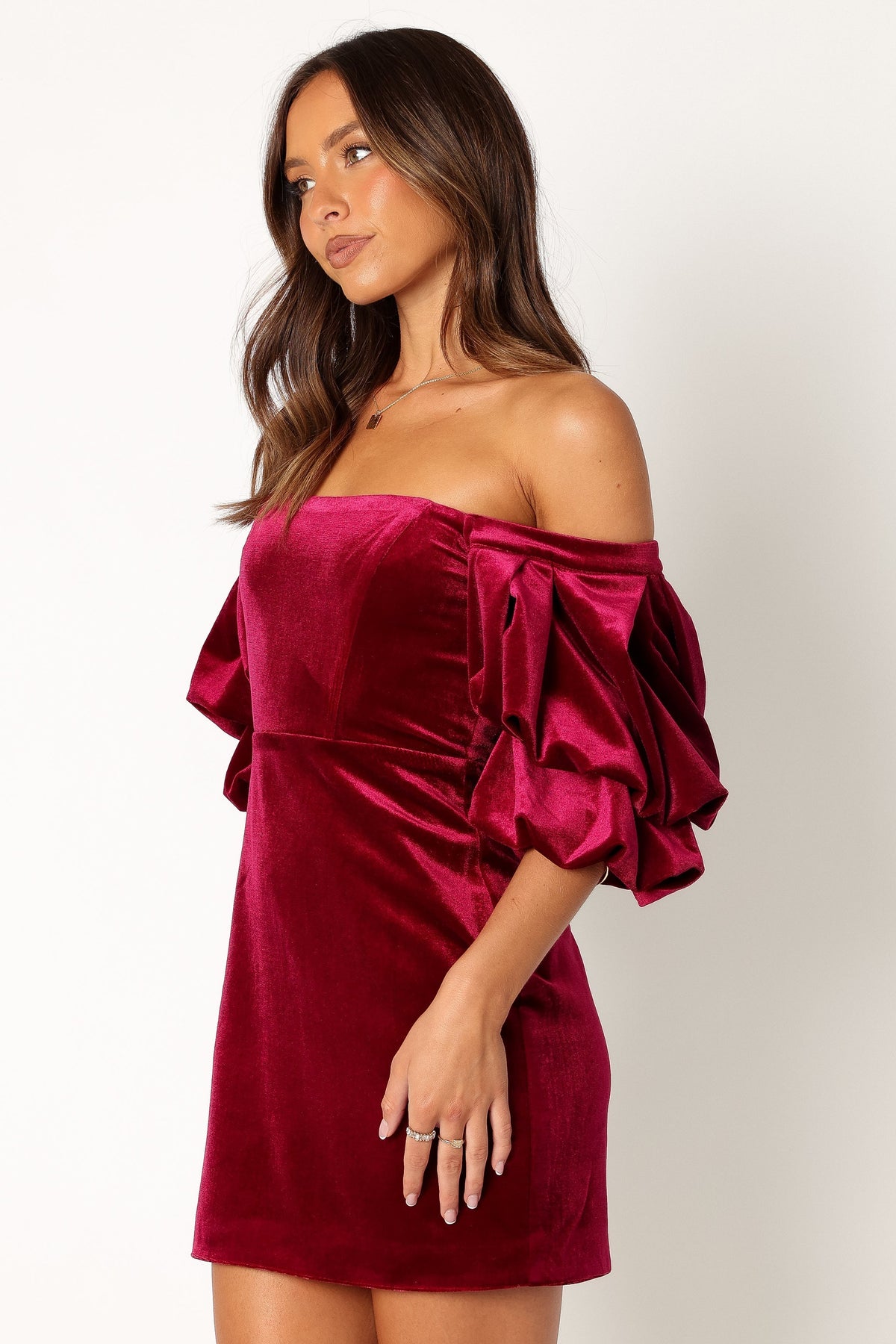 Dali Off Shoulder Velvet Mini Dress in Ruby – view 8 of 11