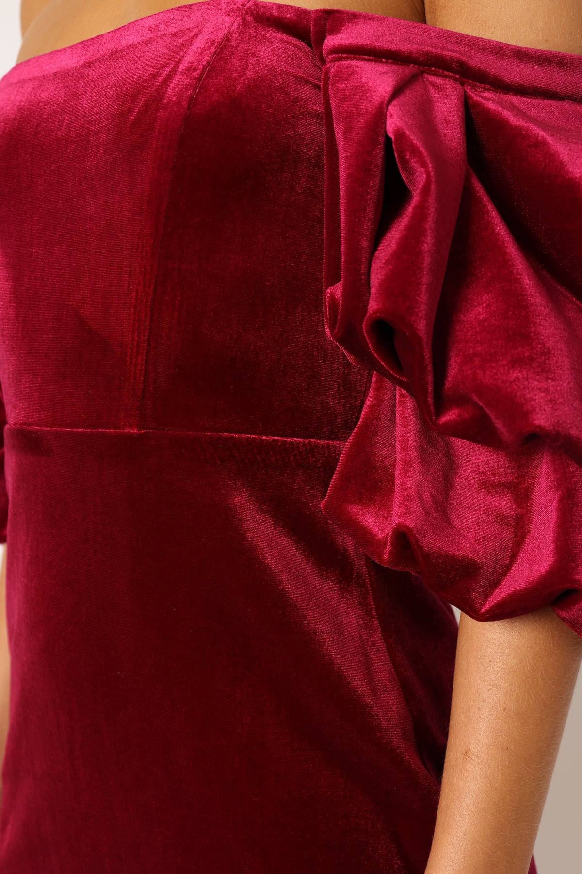 Dali Off Shoulder Velvet Mini Dress in Ruby – view 11 of 11