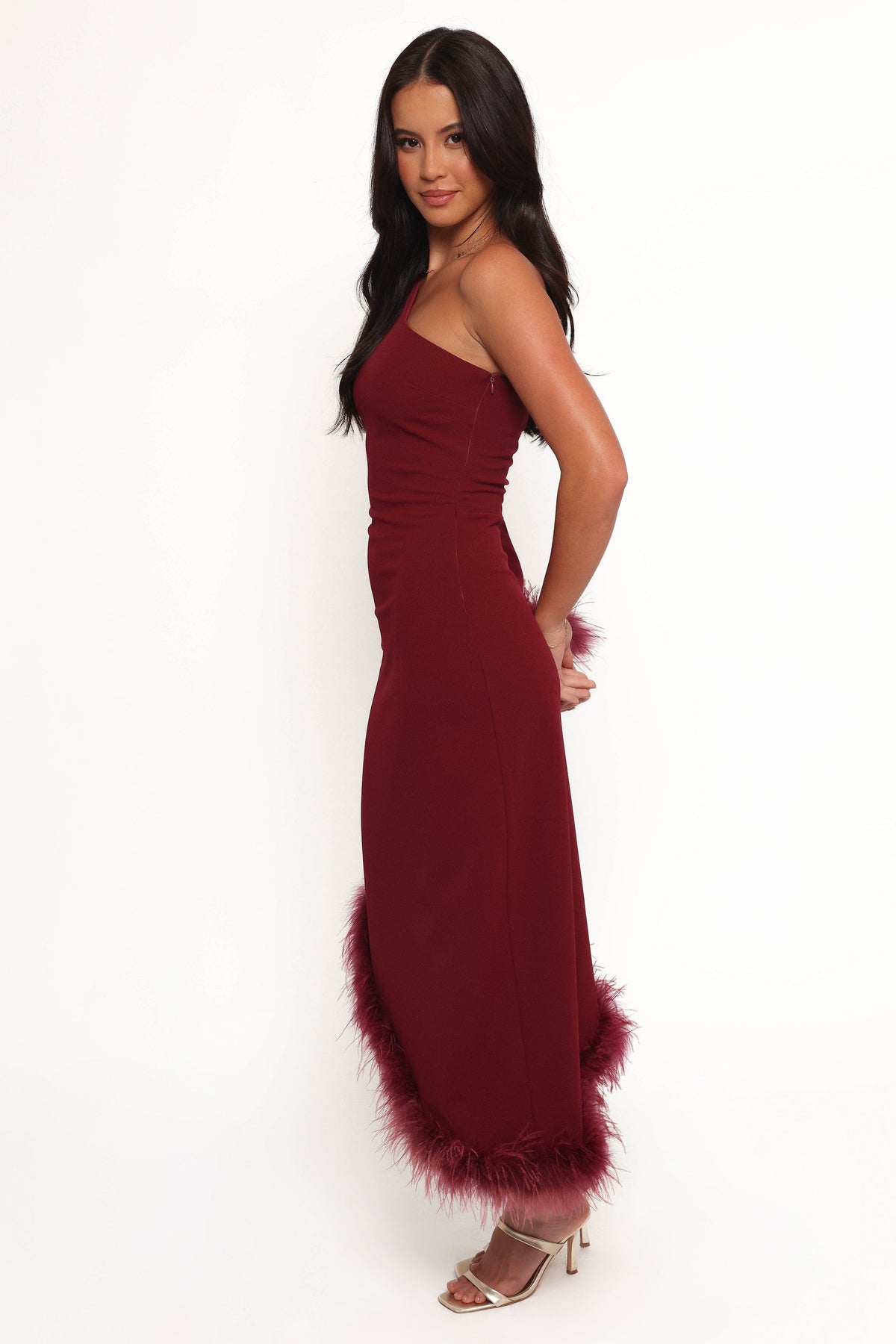 Dame One Shoulder Midi Dress in Deep Wine – view 5 of 8