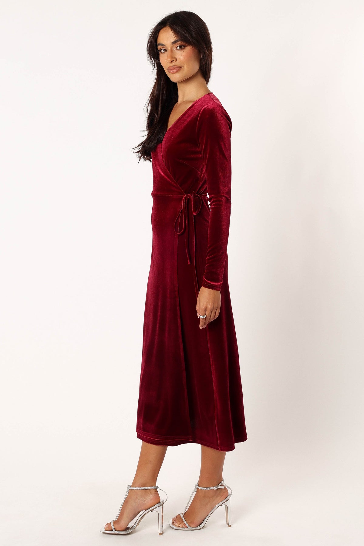 Darby Long Sleeve Midi Dress in Burgundy – view 2 of 9