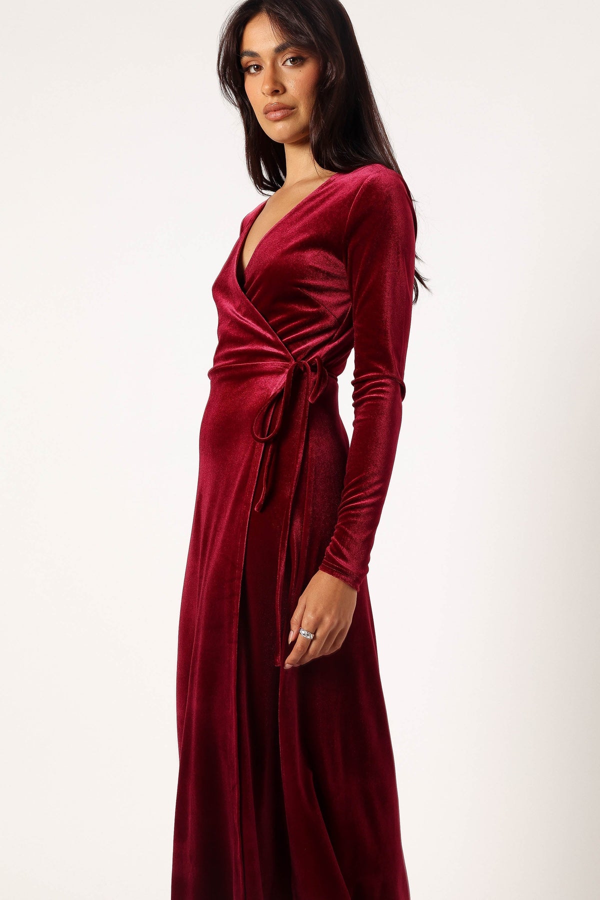 Darby Long Sleeve Midi Dress in Burgundy – view 7 of 9