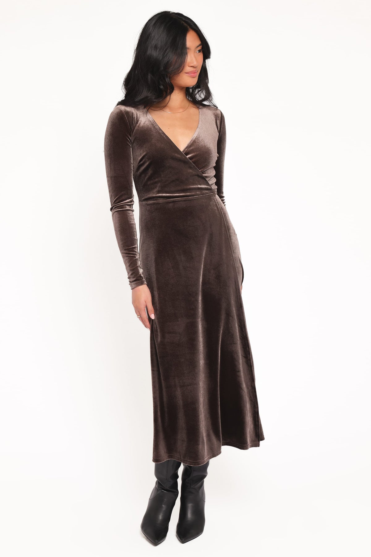 Darby Long Sleeve Midi Dress in Dark Brown – view 5 of 6