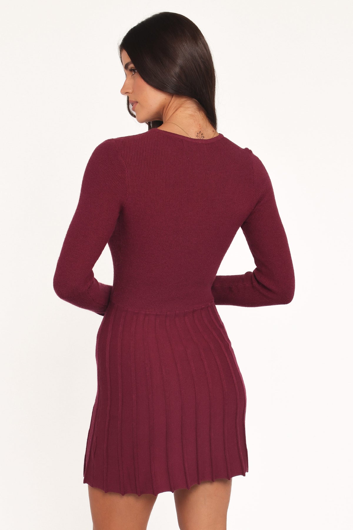 Darlina Long Sleeve Mini Dress in Burgundy – view 4 of 6