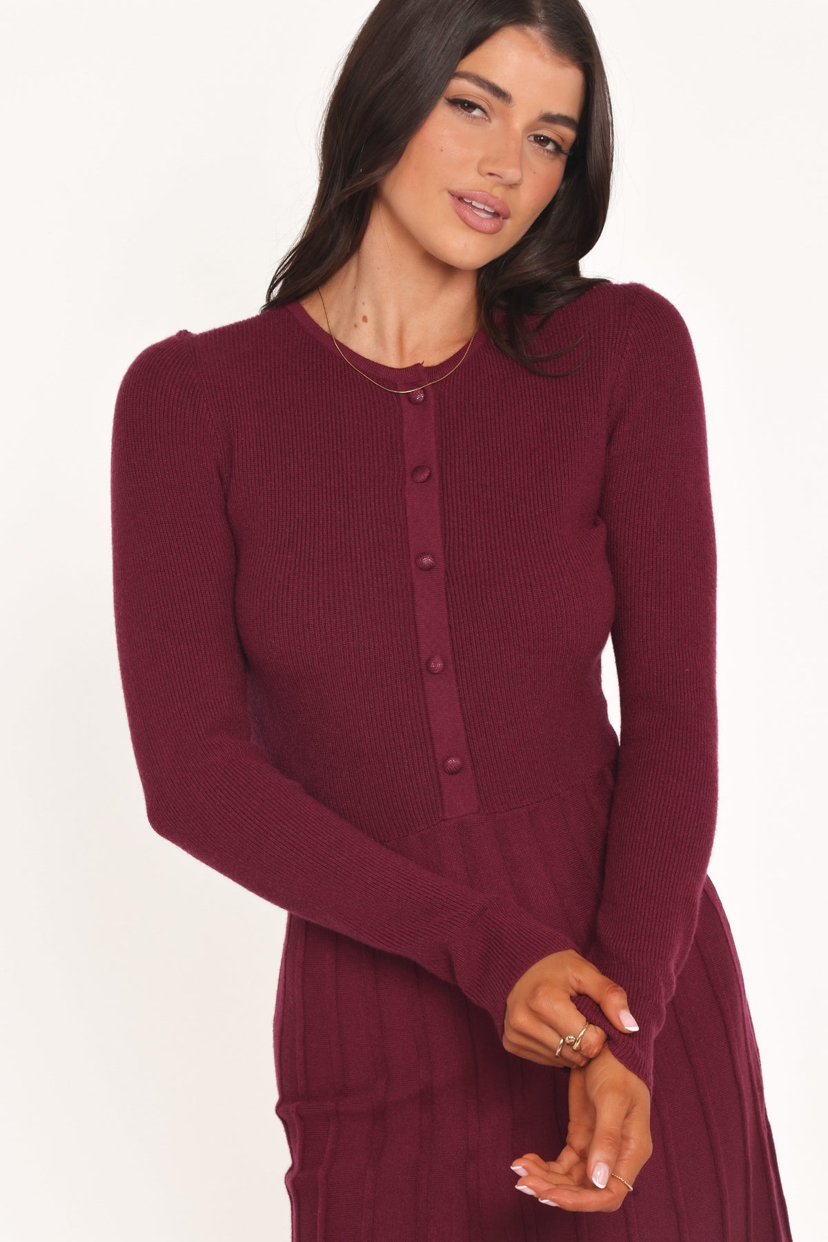 Darlina Long Sleeve Mini Dress in Burgundy – view 2 of 6