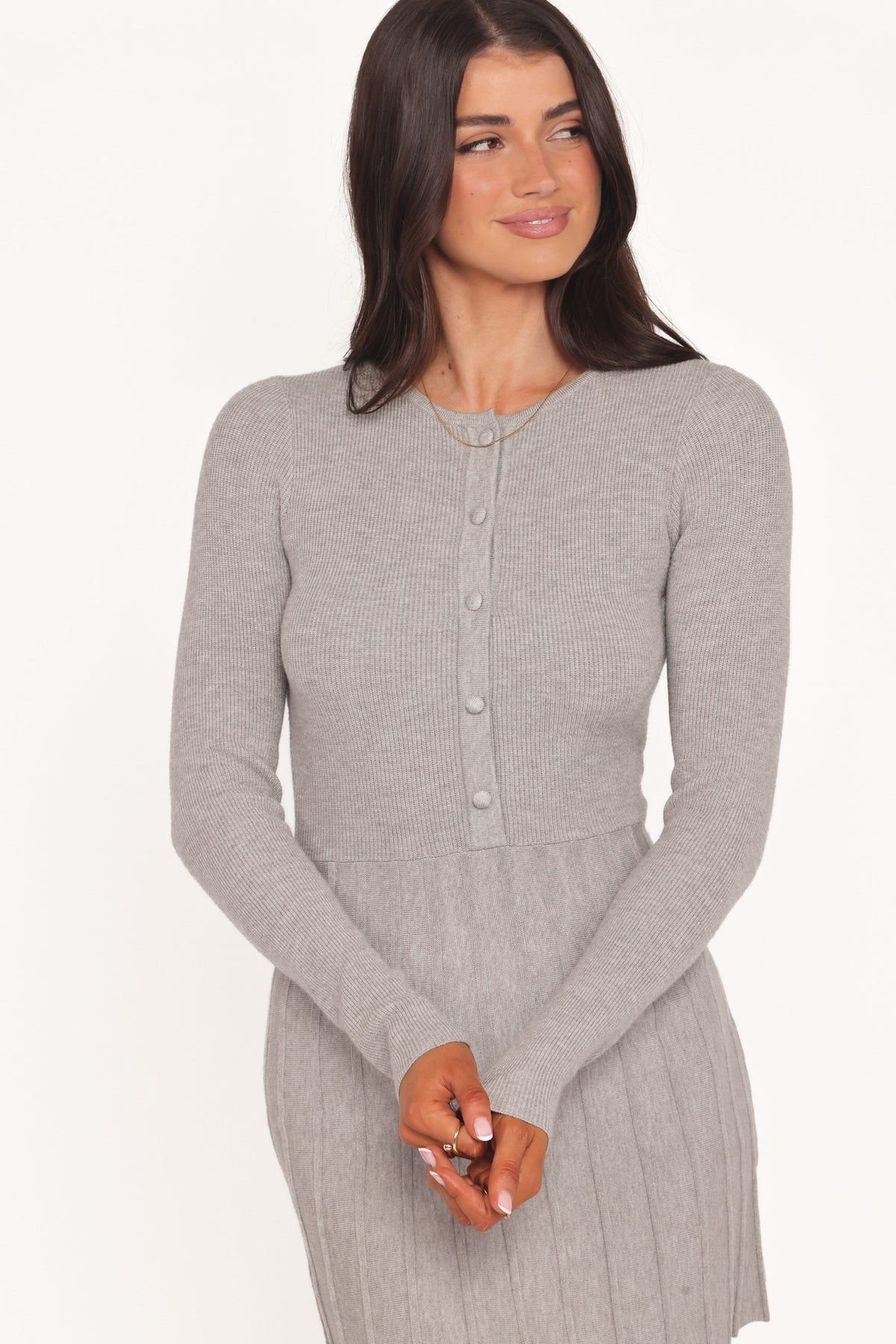 Darlina Long Sleeve Mini Dress in Heather Grey – view 2 of 6
