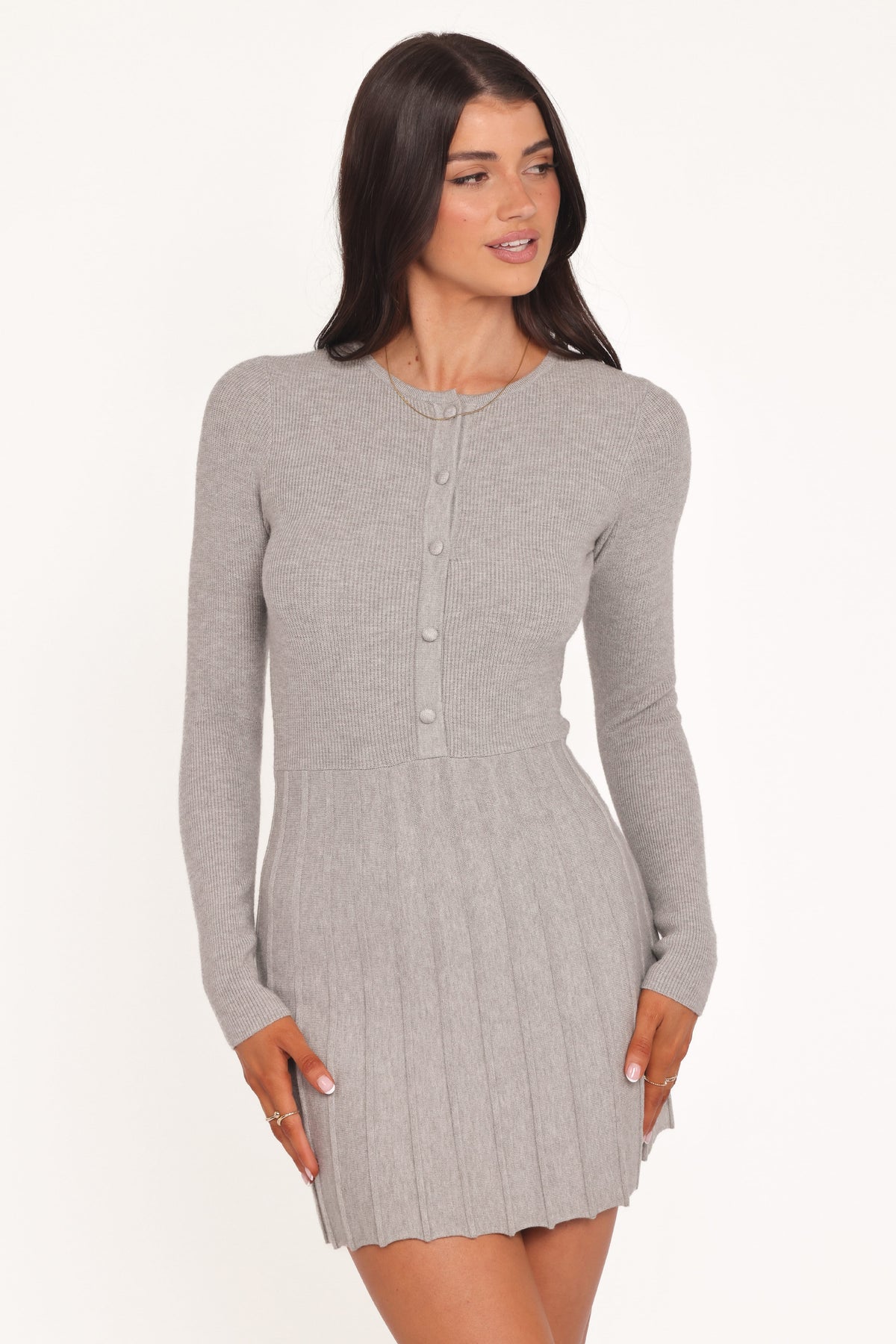 Darlina Long Sleeve Mini Dress in Heather Grey – view 1 of 6