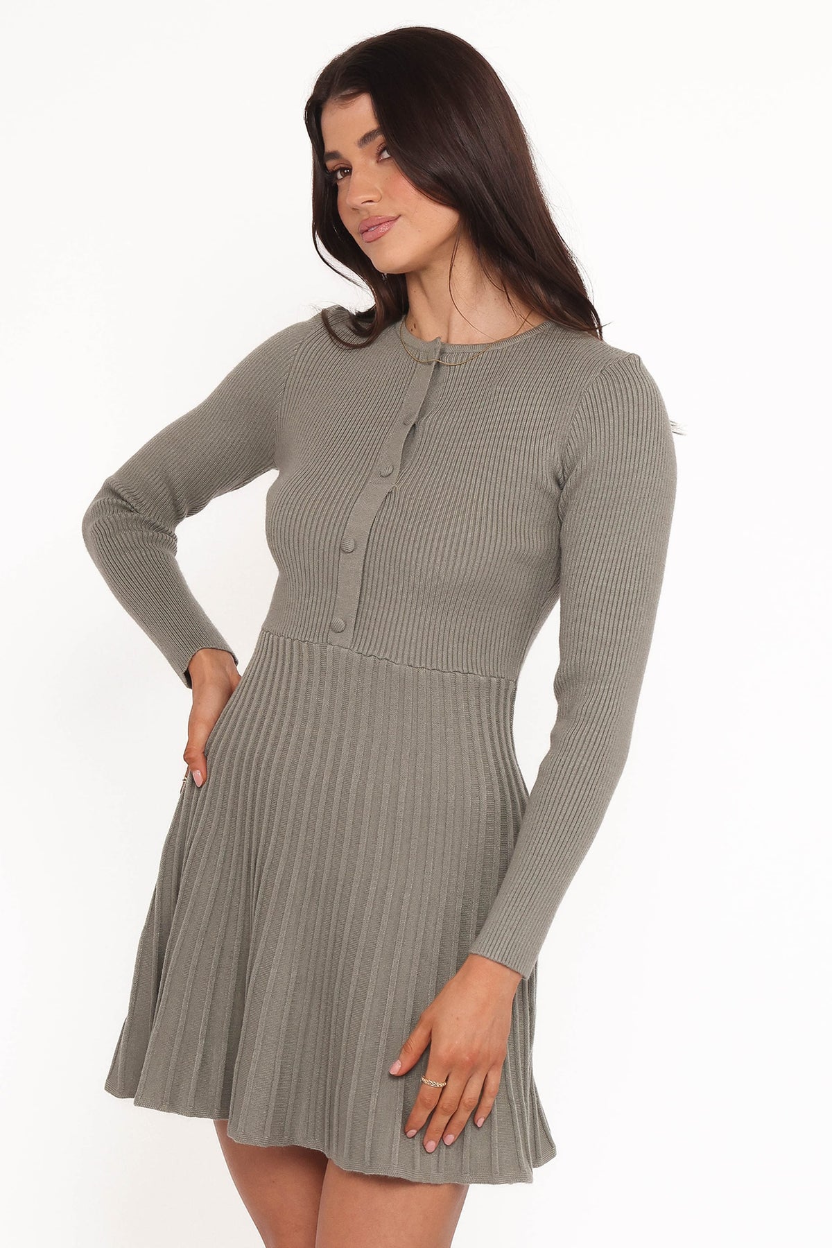 Darlina Long Sleeve Mini Dress in Olive – view 3 of 6