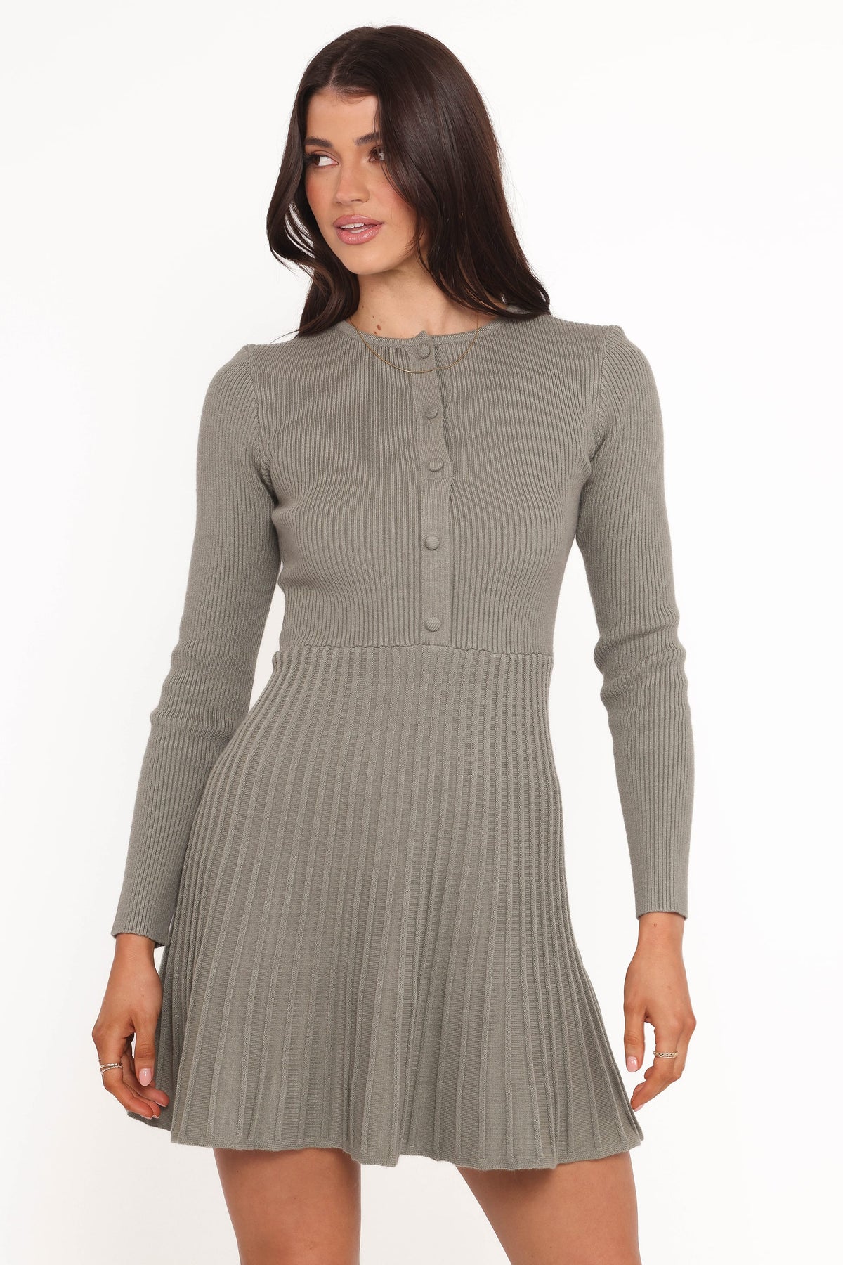 Darlina Long Sleeve Mini Dress in Olive – view 1 of 6