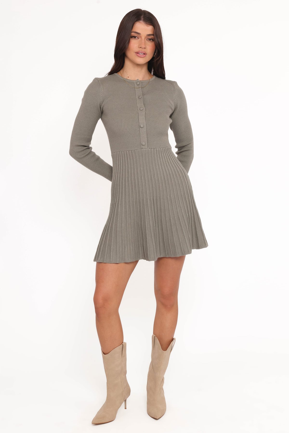Darlina Long Sleeve Mini Dress in Olive – view 5 of 6